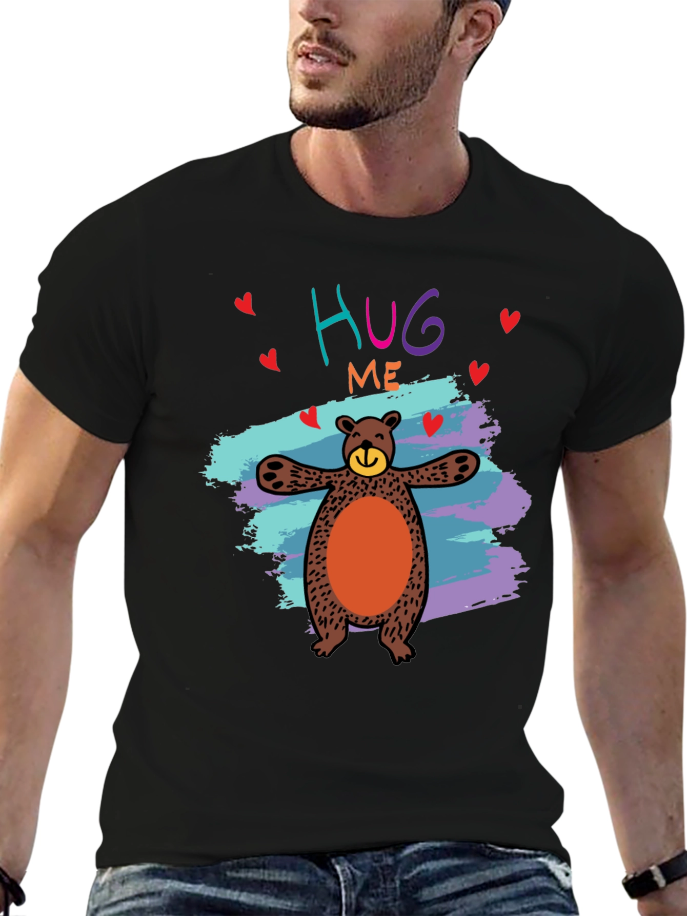 Black Hug Me Bear Graphic Tee - Cute & Comfy view 6
