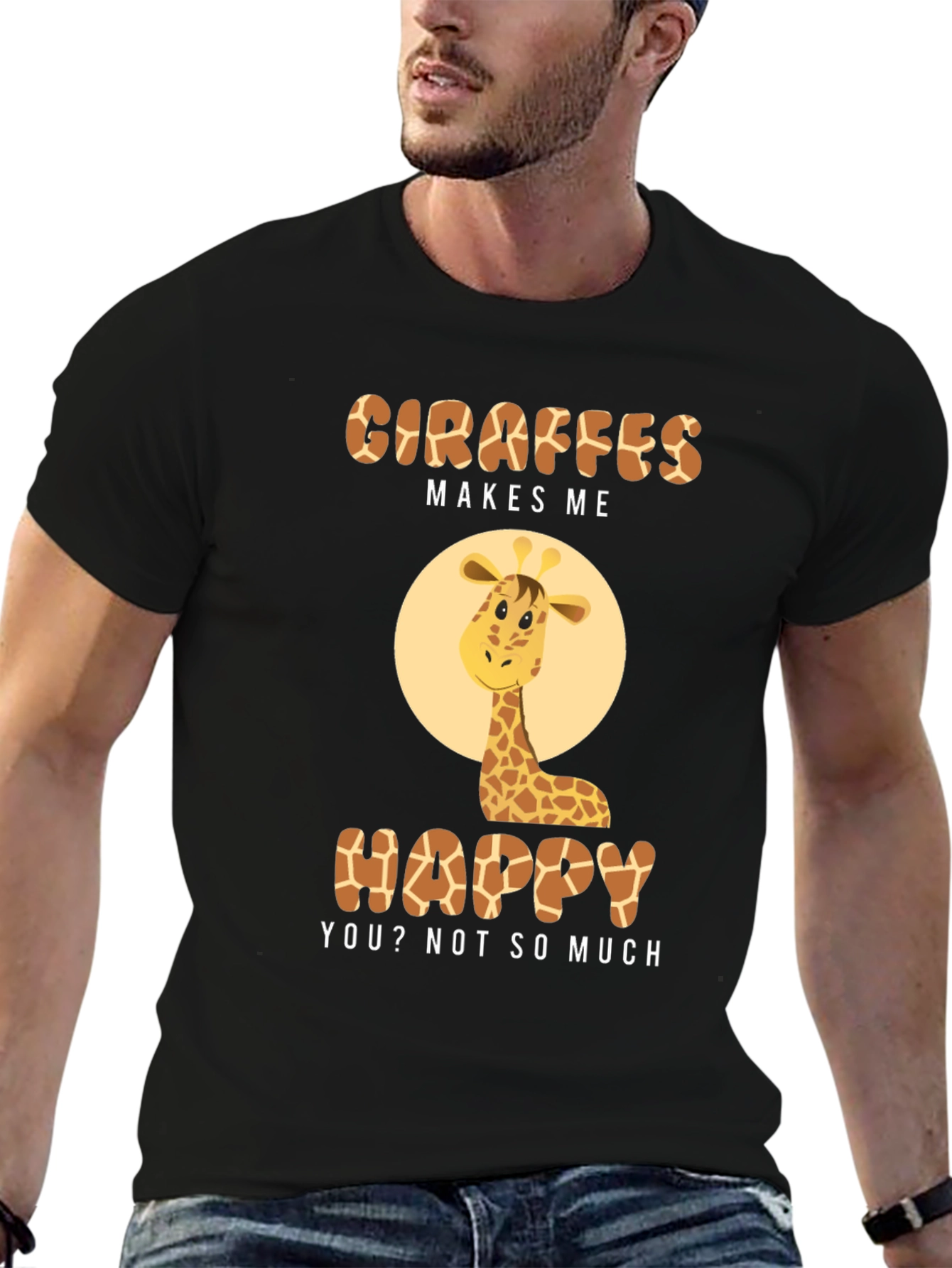 Black Giraffe Makes Me Happy T-Shirt view 6