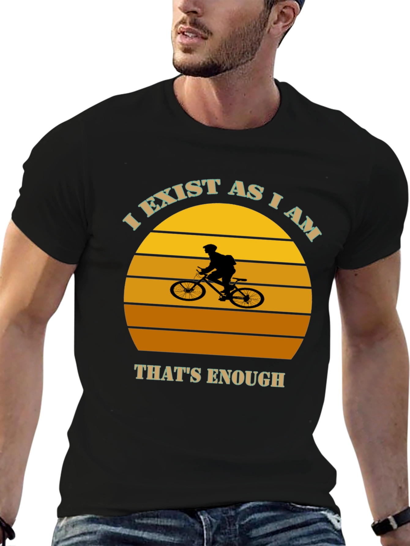 Black I Exist As I Am Mountain Biker Graphic Tee view 6