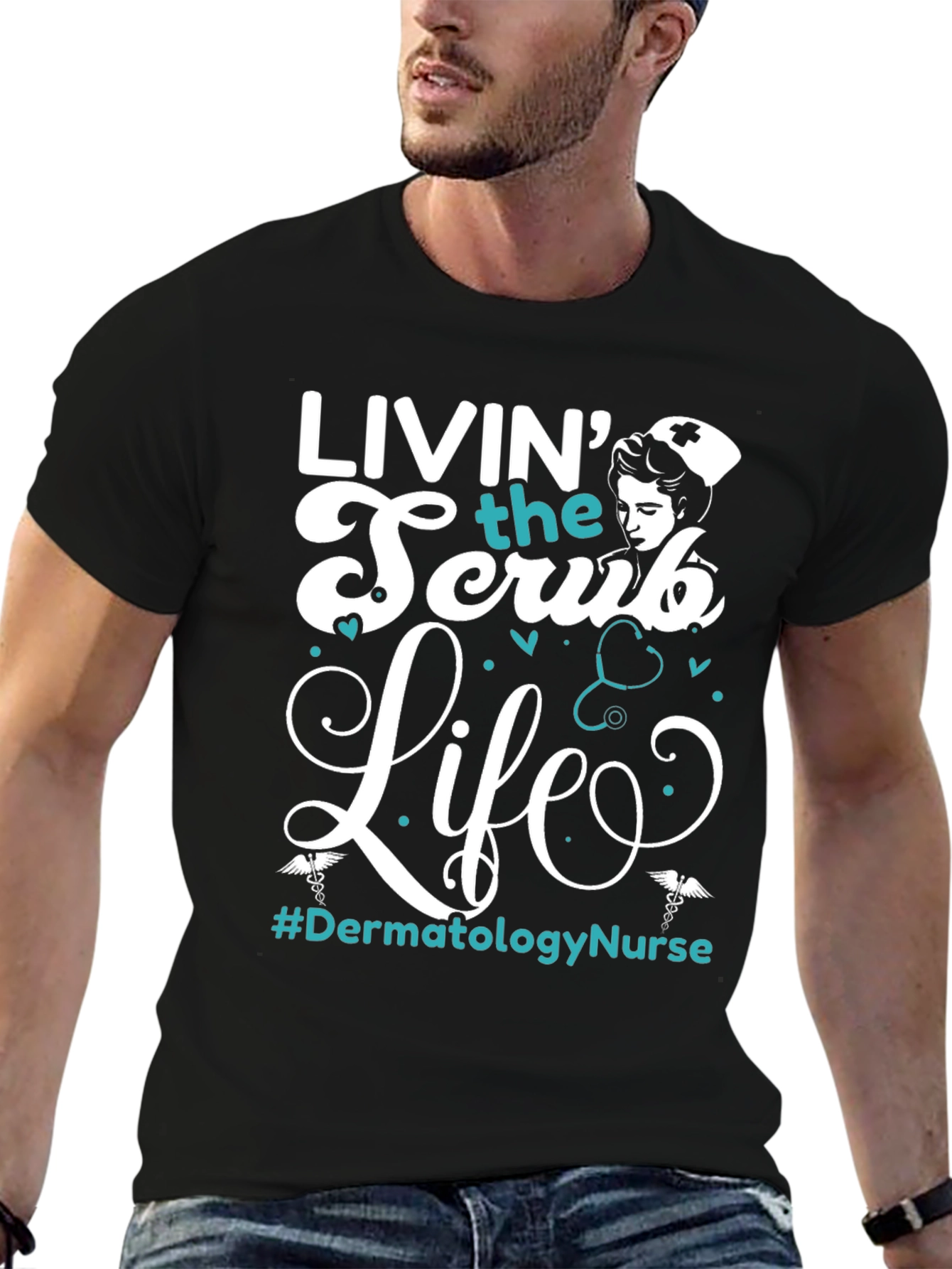 Black Livin' the Scrub Life Nurse T-Shirt view 6
