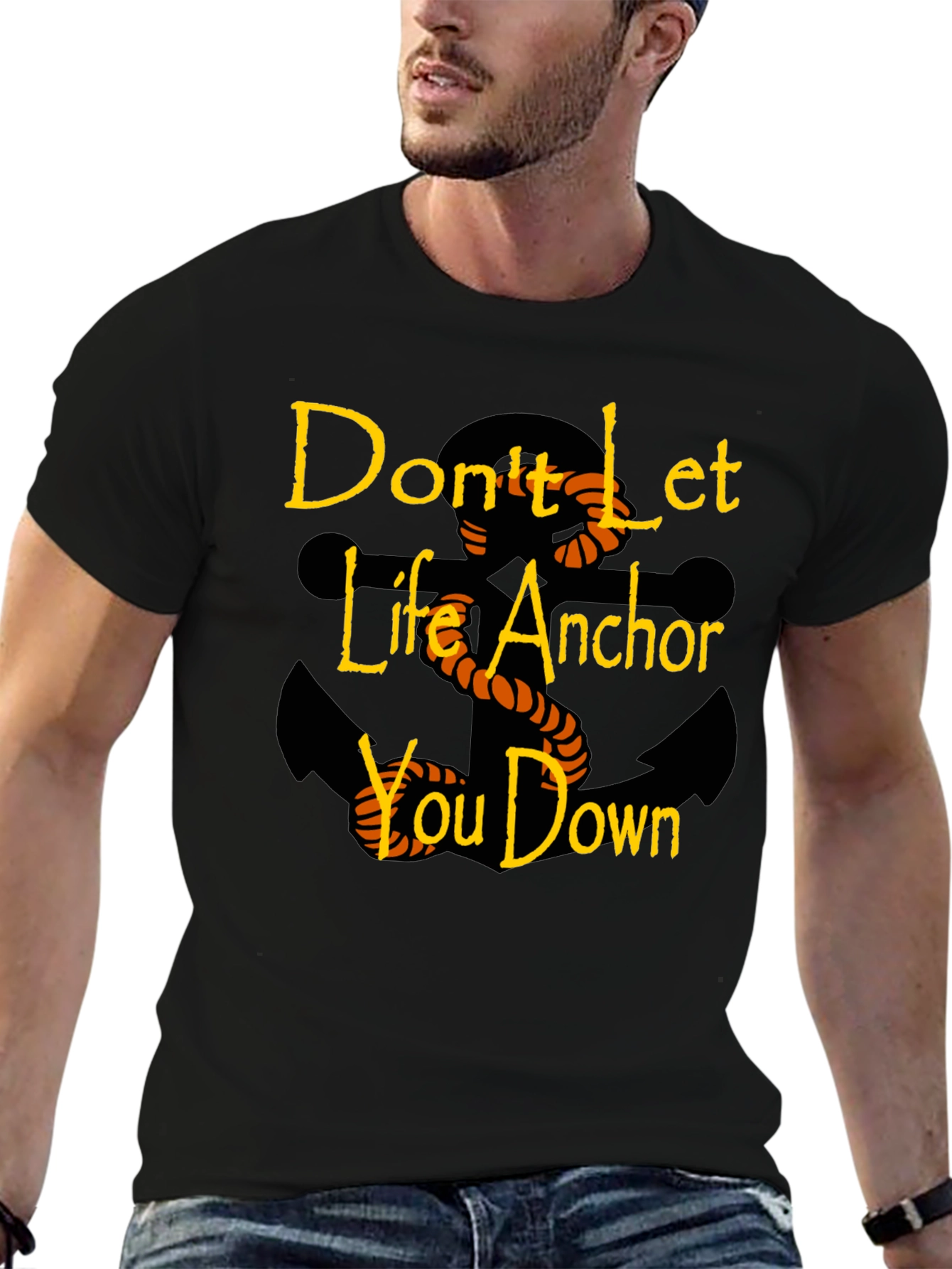 Black Motivational Anchor Graphic Black T-Shirt view 6