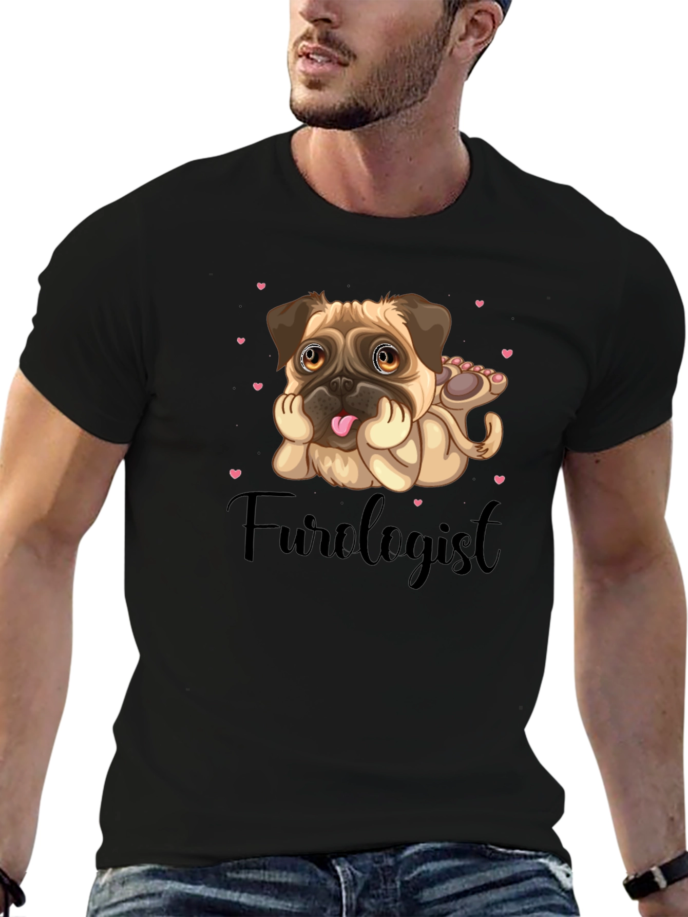 Black Furologist Pug T-Shirt view 6