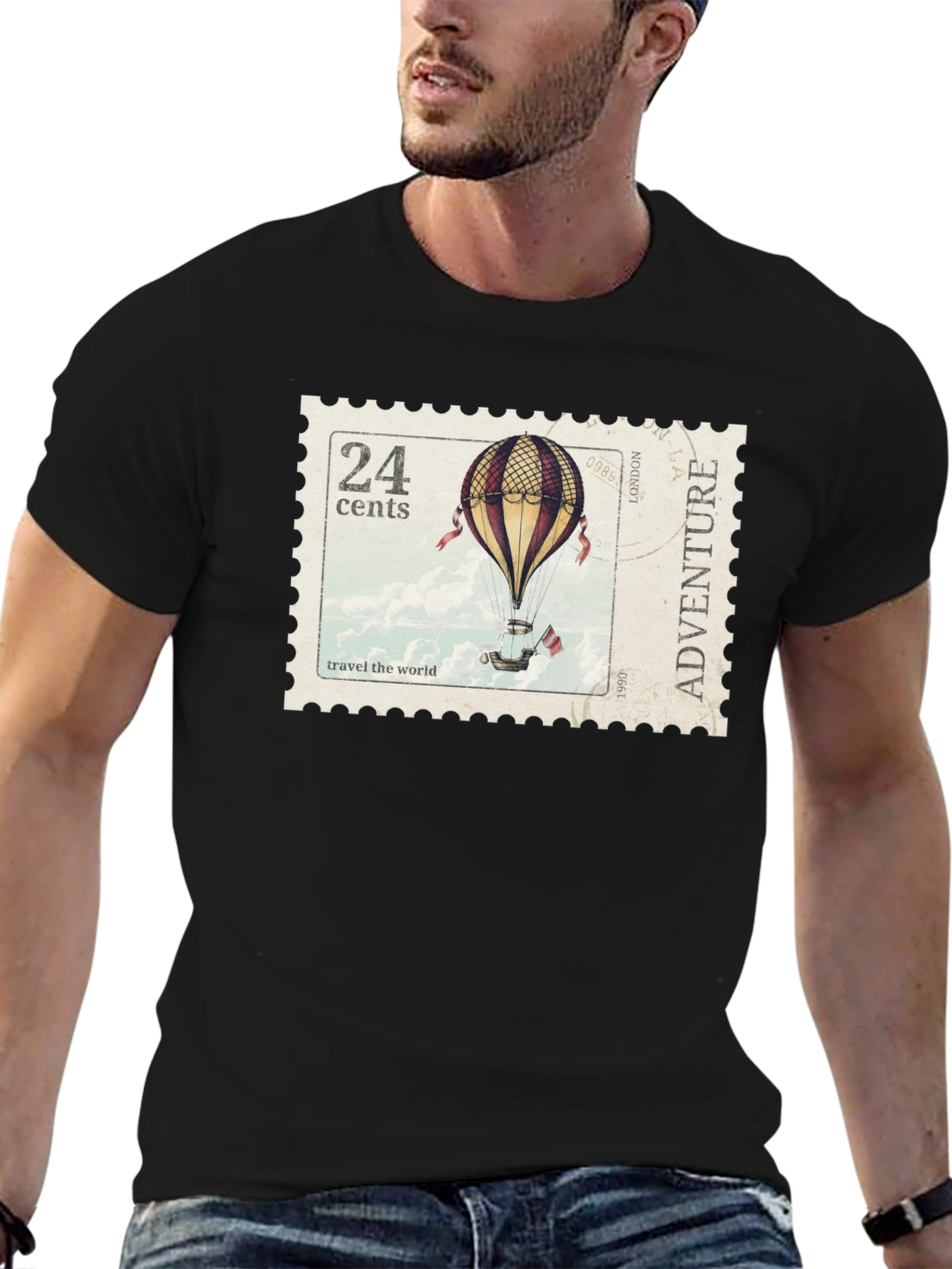 Black Vintage Travel Stamp T-Shirt view 6
