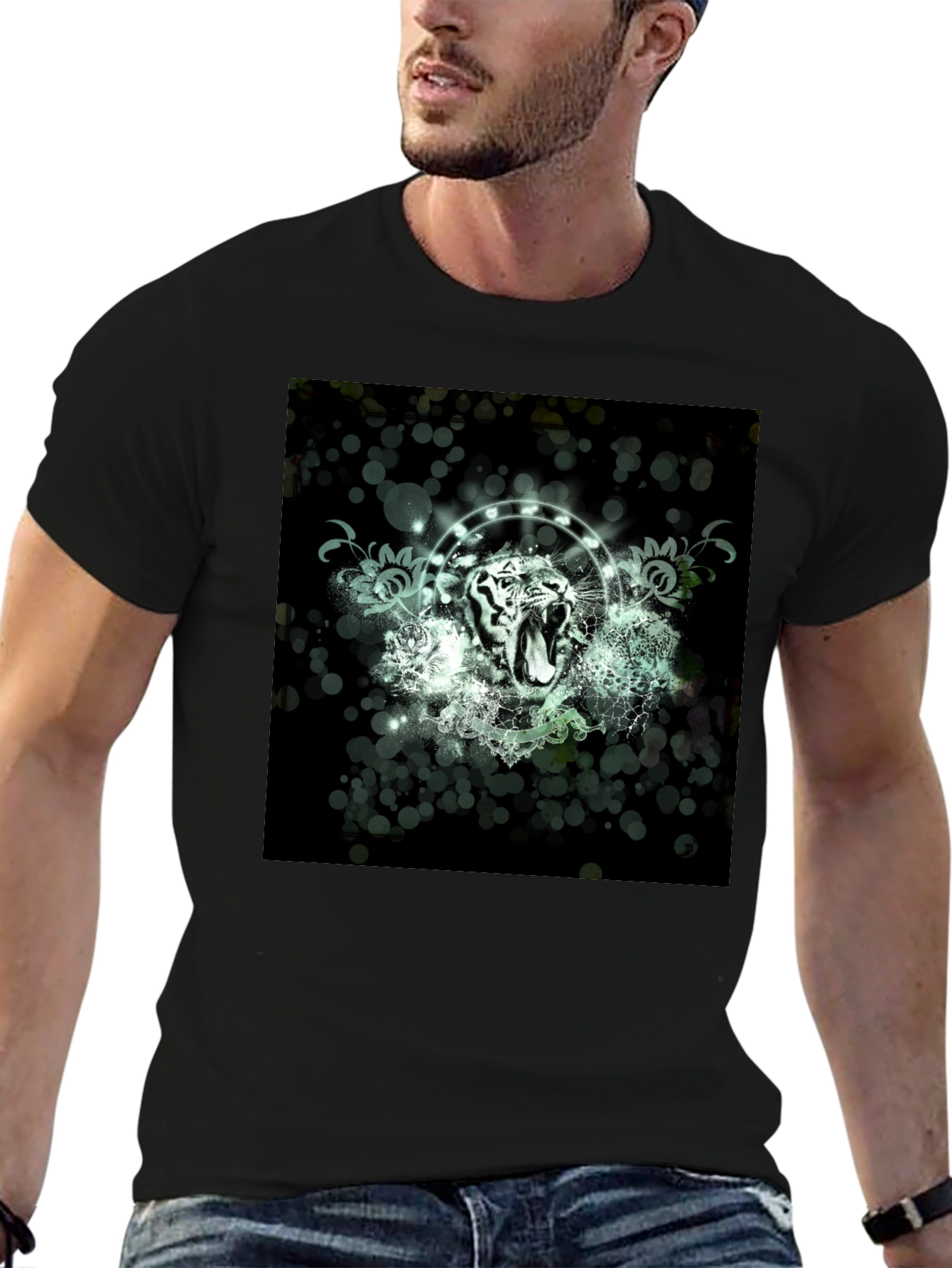 Black Tiger Graphic Print Black T-Shirt view 6