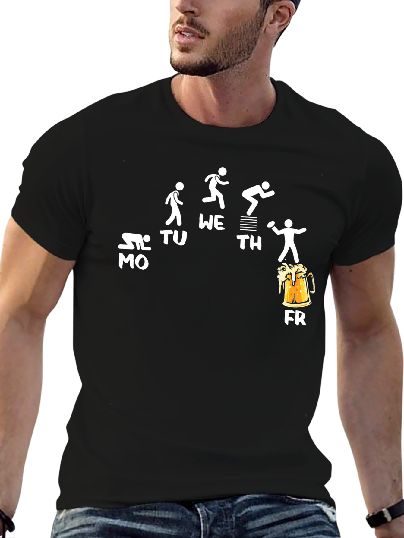 Black Work Week to Beer T-Shirt - Black, Fun Friday Design view 6
