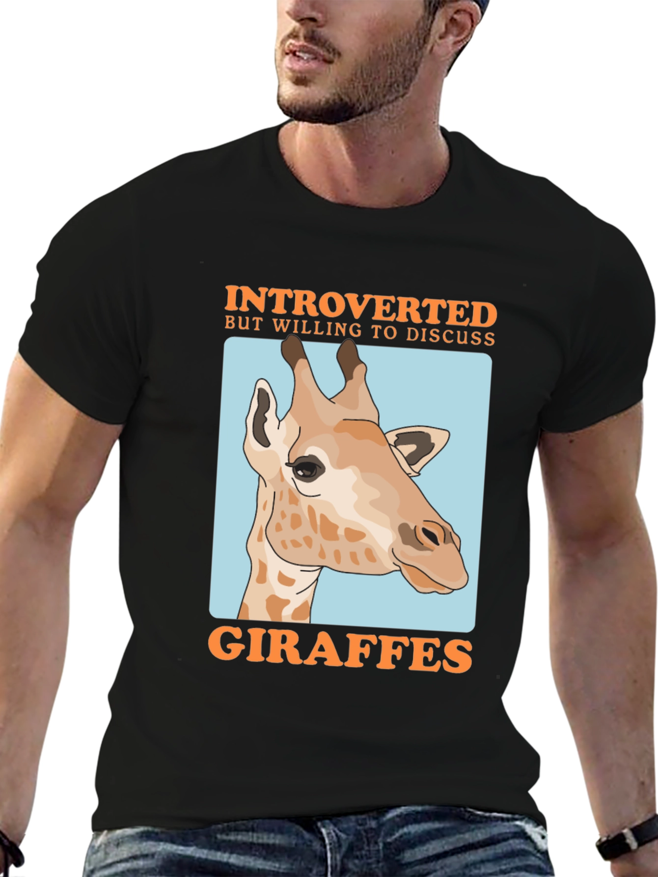 Black Introverted Giraffe Graphic T-Shirt view 6
