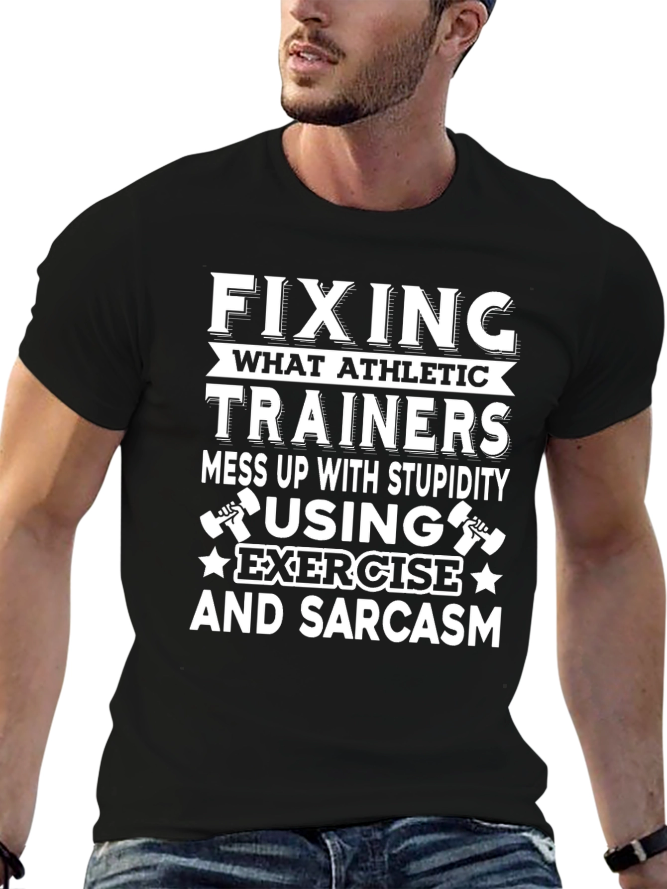 Black Funny Athletic Trainer T-Shirt: Exercise & Sarcasm view 6