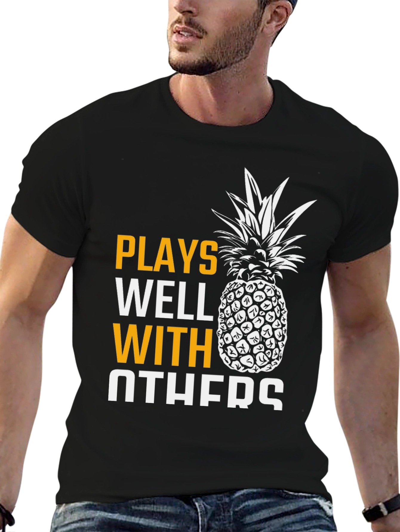 Black Plays Well With Others Pineapple Graphic T-Shirt view 6