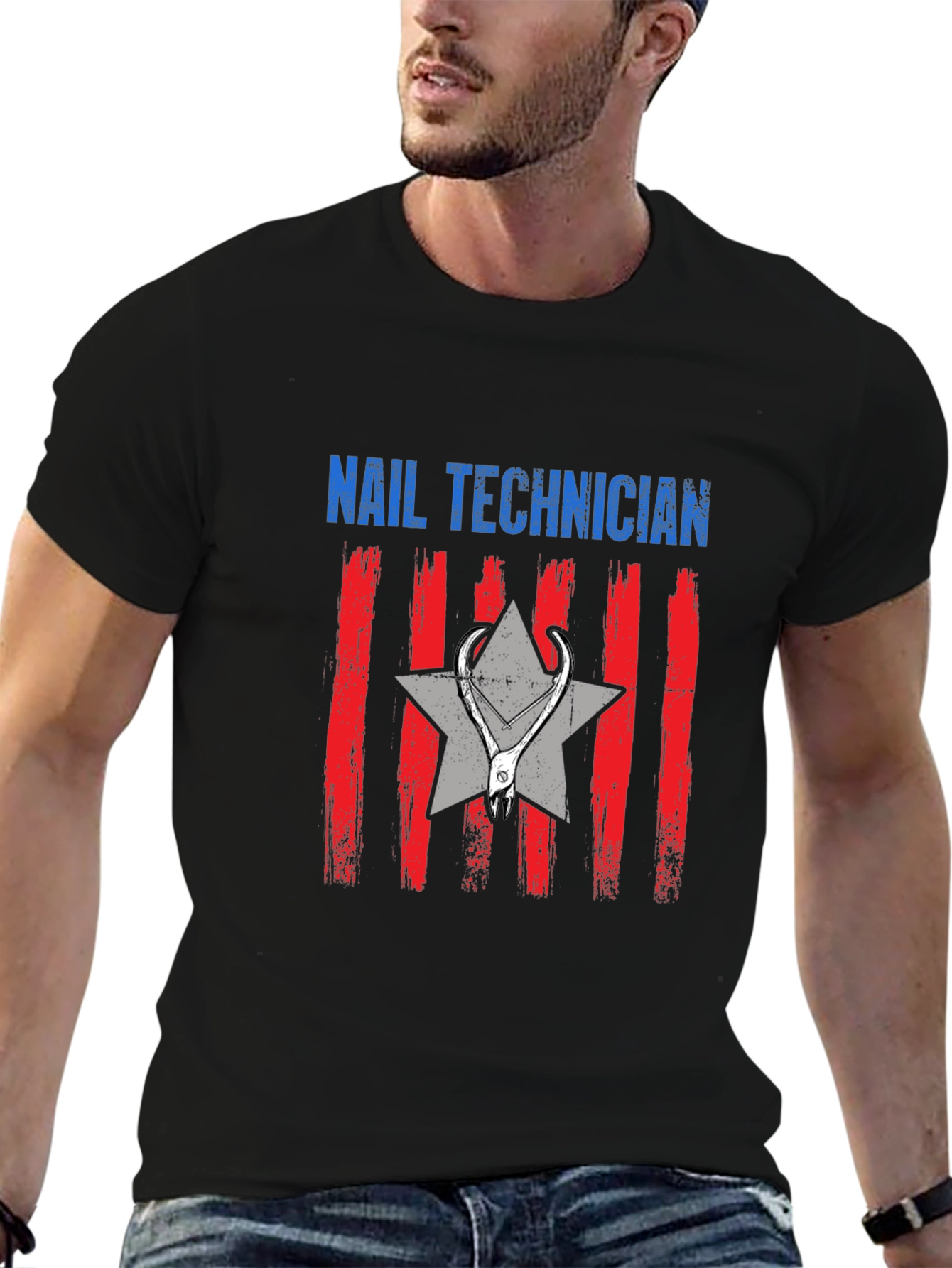 Black Nail Technician Graphic T-Shirt view 6