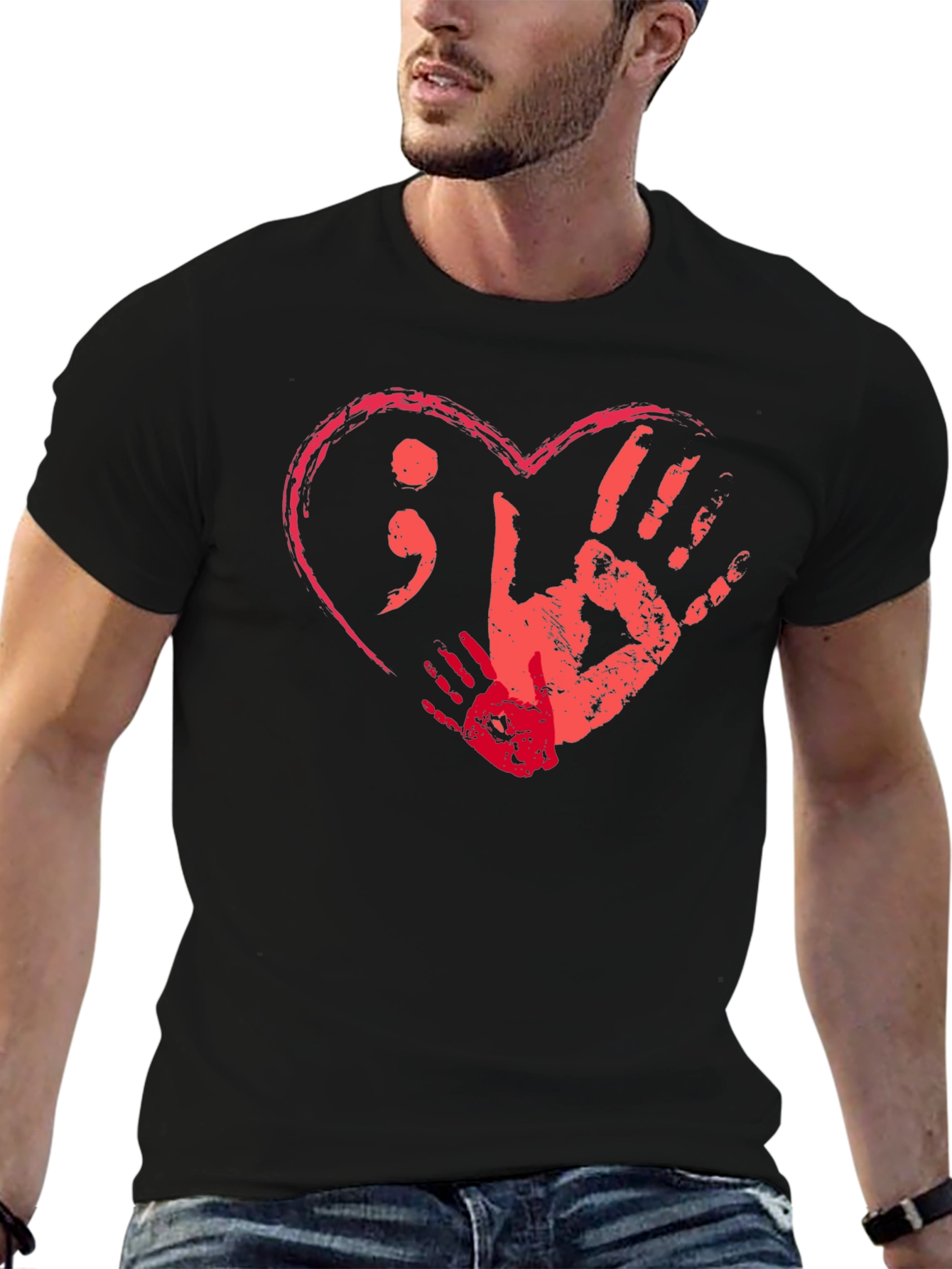 Black Heart & Hands Graphic Tee - Support Mental Health view 6