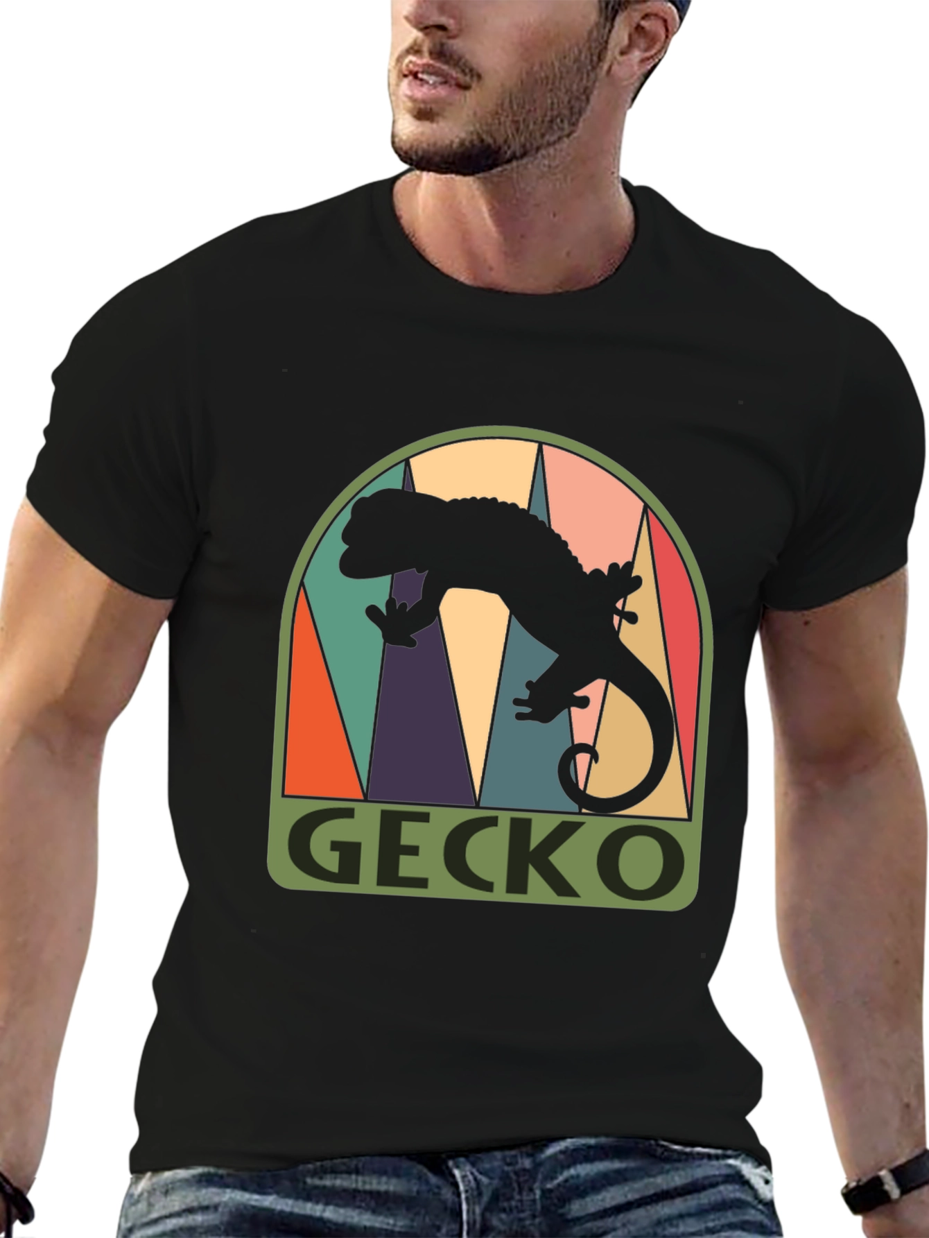 Black Retro Gecko Graphic Tee - Cool Black T-Shirt view 6