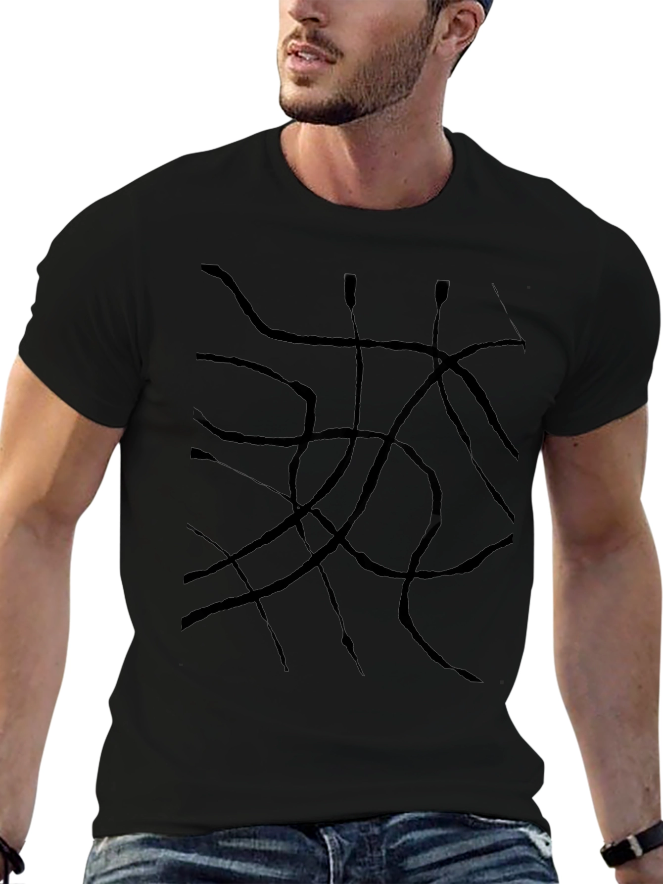 Abstract Line Art Black T-Shirt - 6