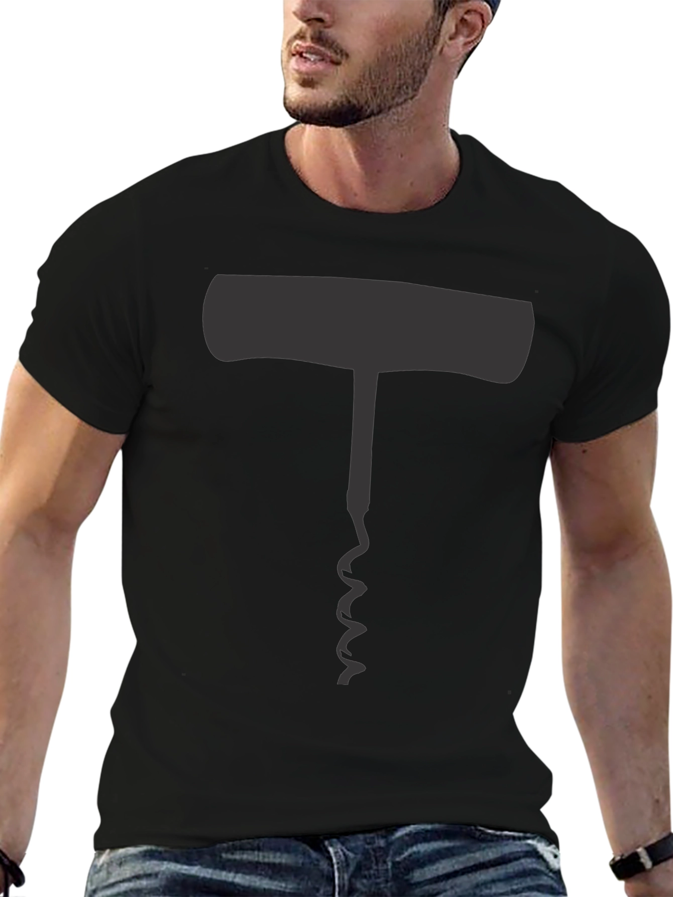 Black Novelty Corkscrew Graphic Men's T-Shirt view 6