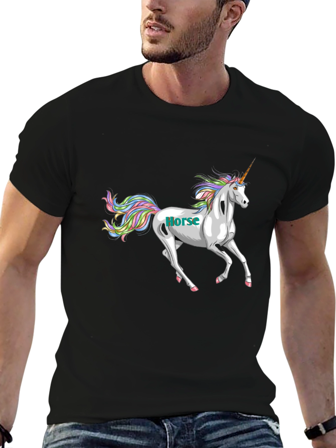 Black Unicorn Horse Graphic Print Black T-Shirt view 6