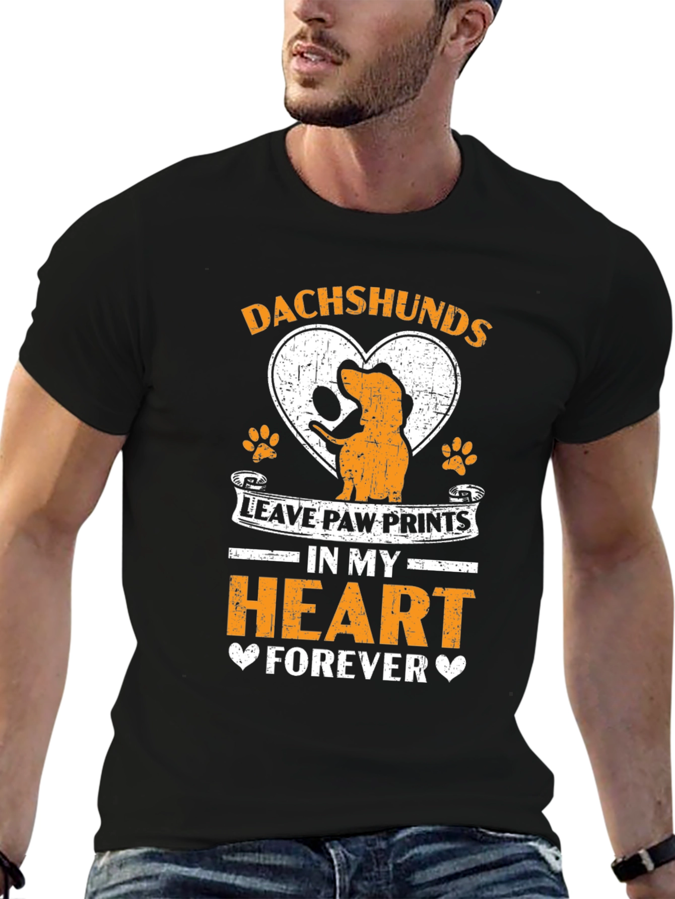 Black Dachshunds Leave Paw Prints Heart T-Shirt view 6