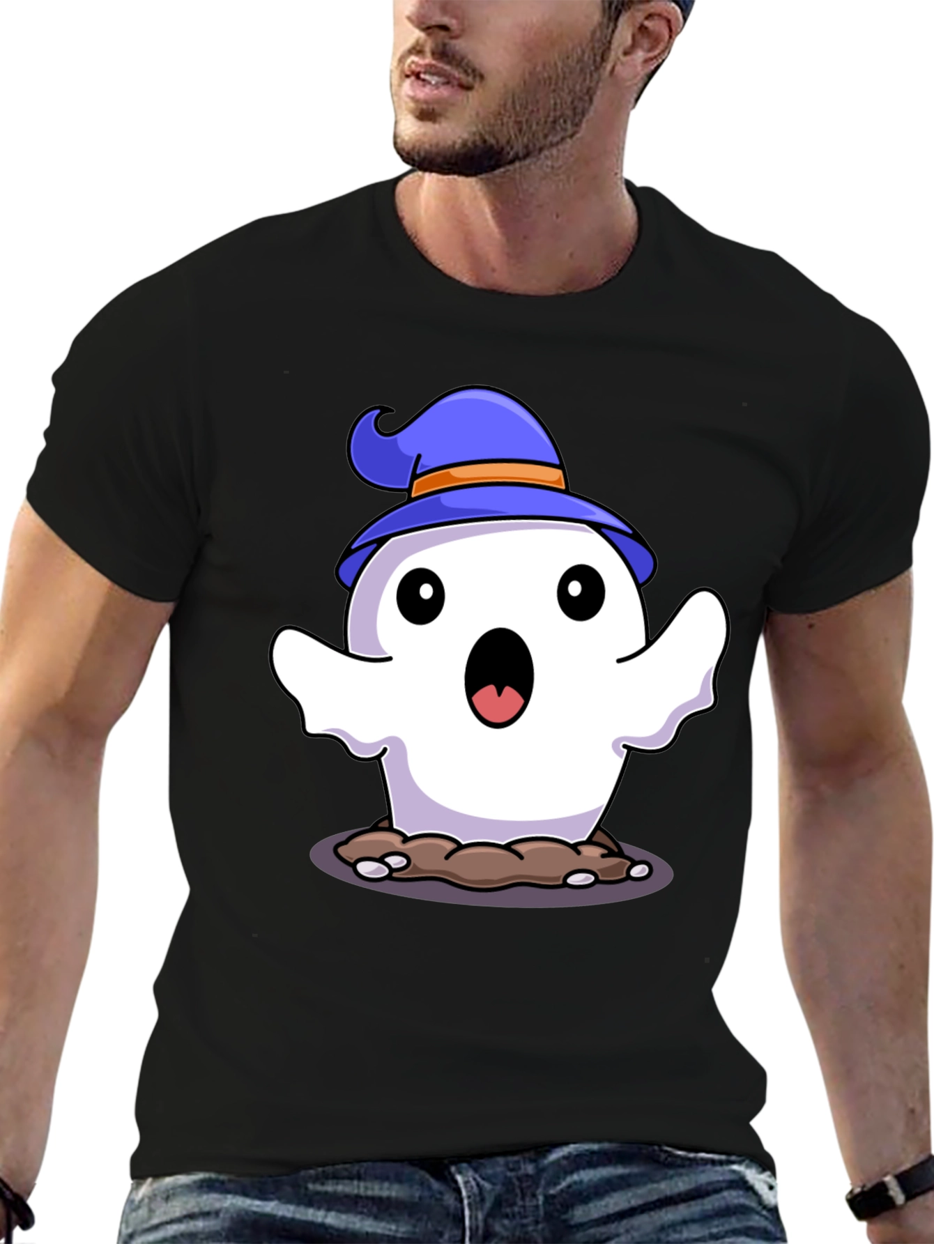 Black Halloween Ghost T-Shirt - Spooky Cute! view 6