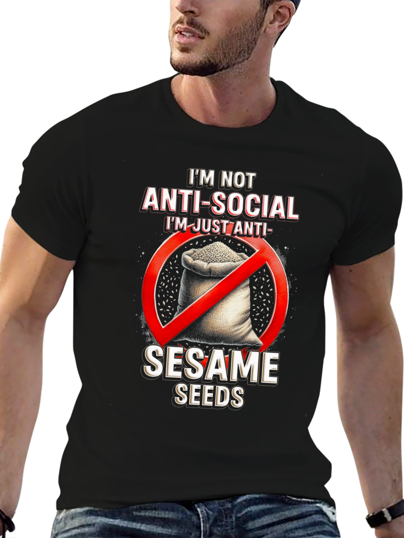 Black Anti-Sesame Seeds Graphic T-Shirt view 6