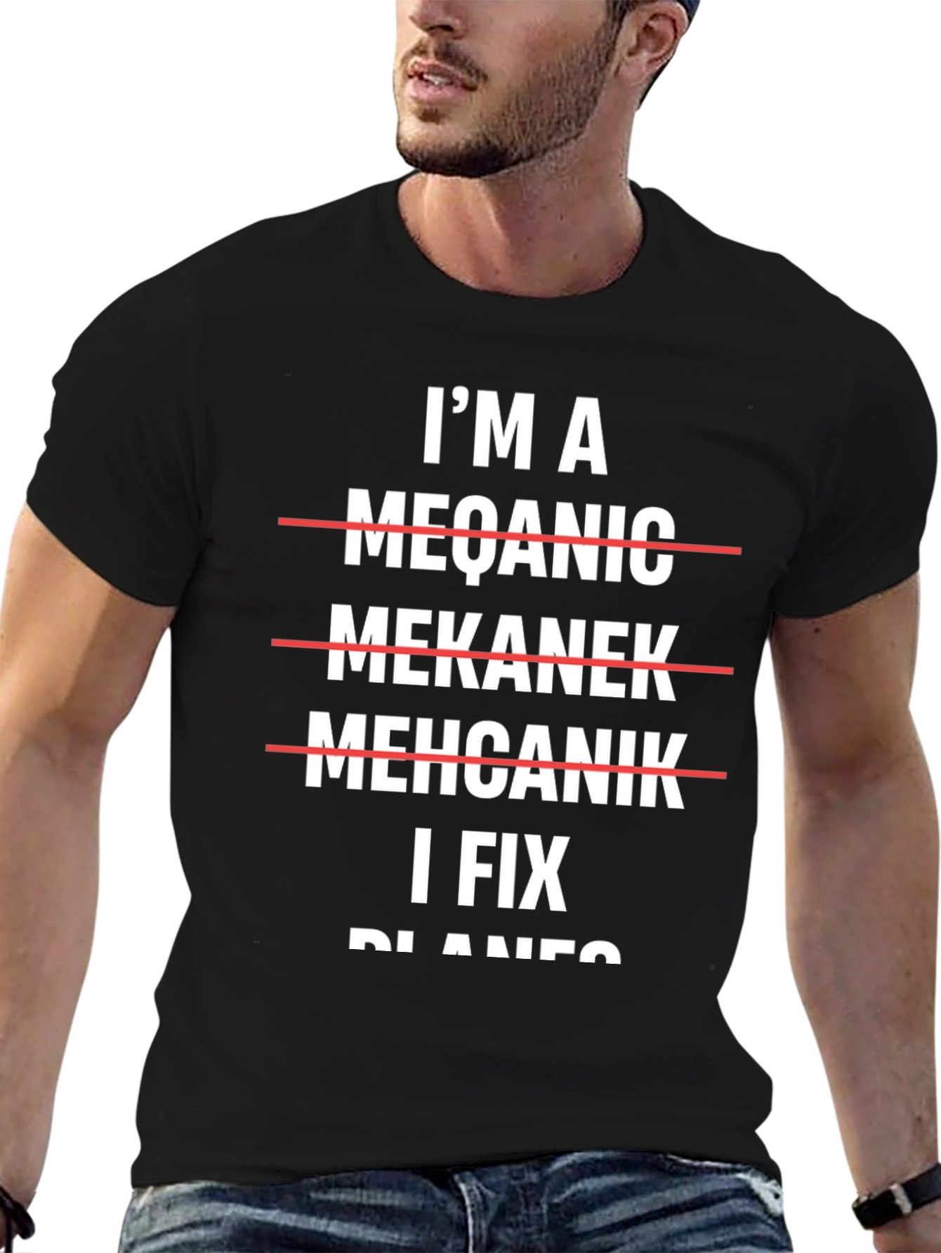 Black I'm A Mechanic I Fix Planes T-Shirt view 6