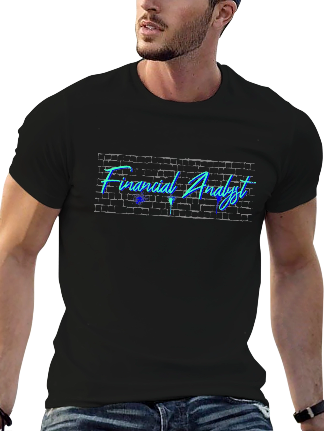Black Financial Analyst Graphic Tee - Black Crew Neck view 6