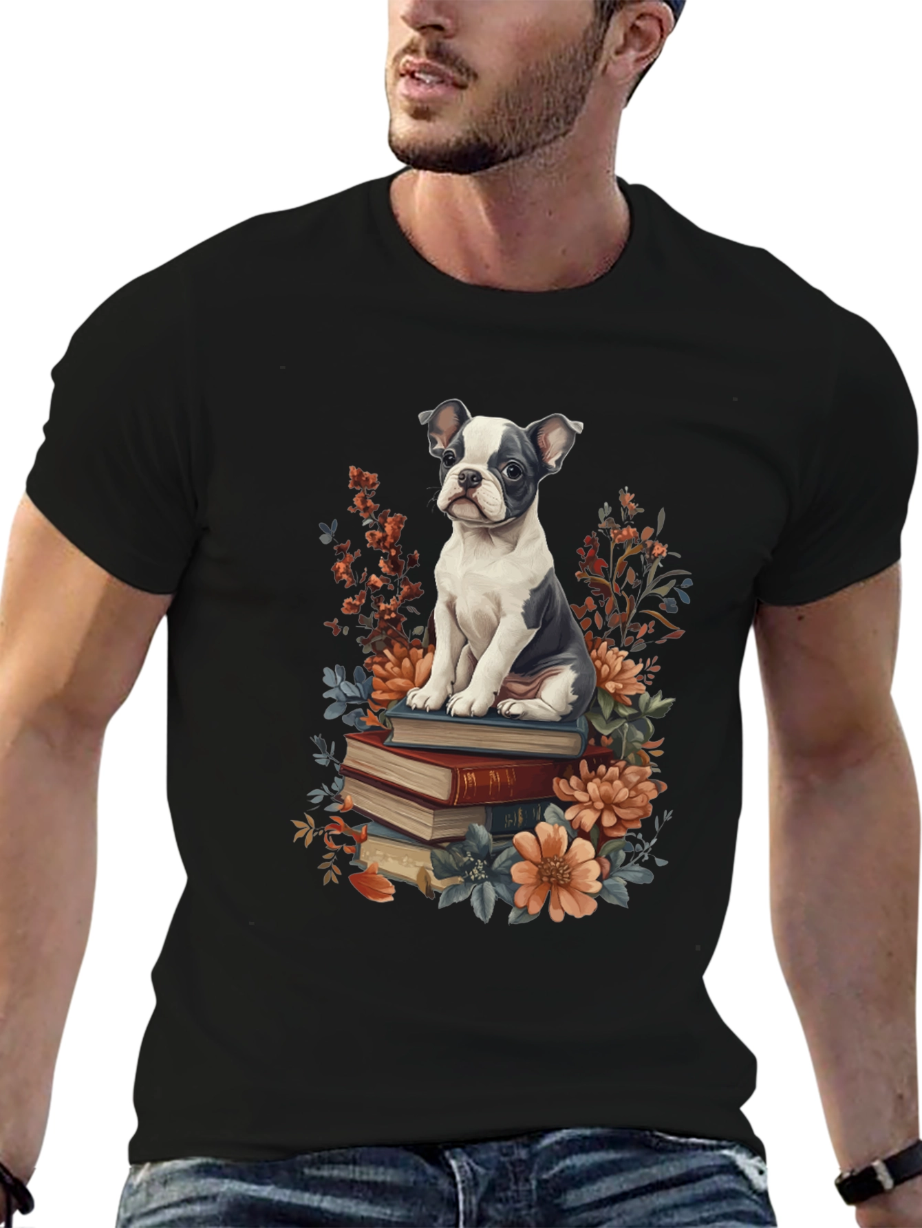 Black Dog on Books Graphic Tee view 6