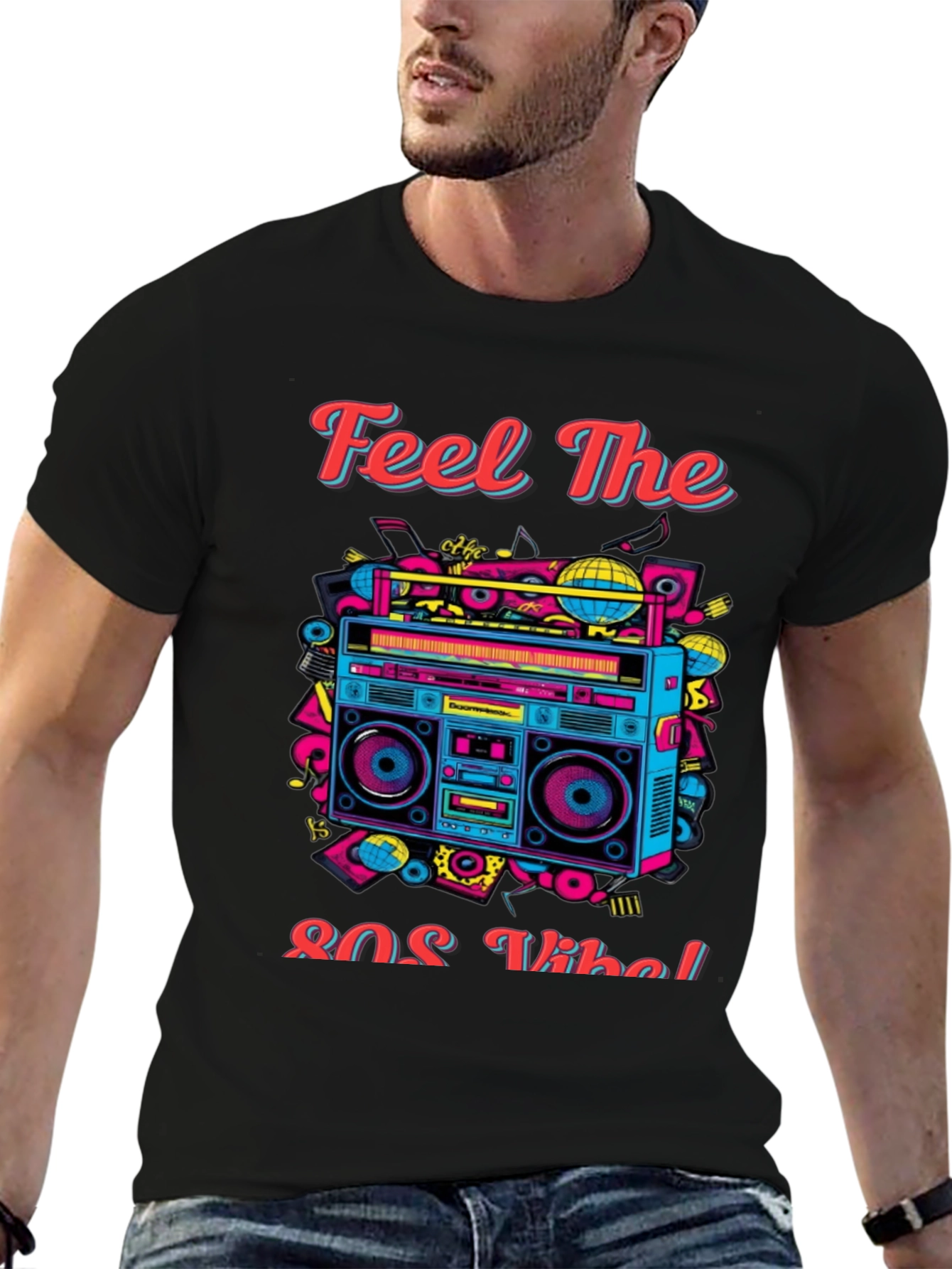 Black Retro 80s Vibe Graphic Tee view 6