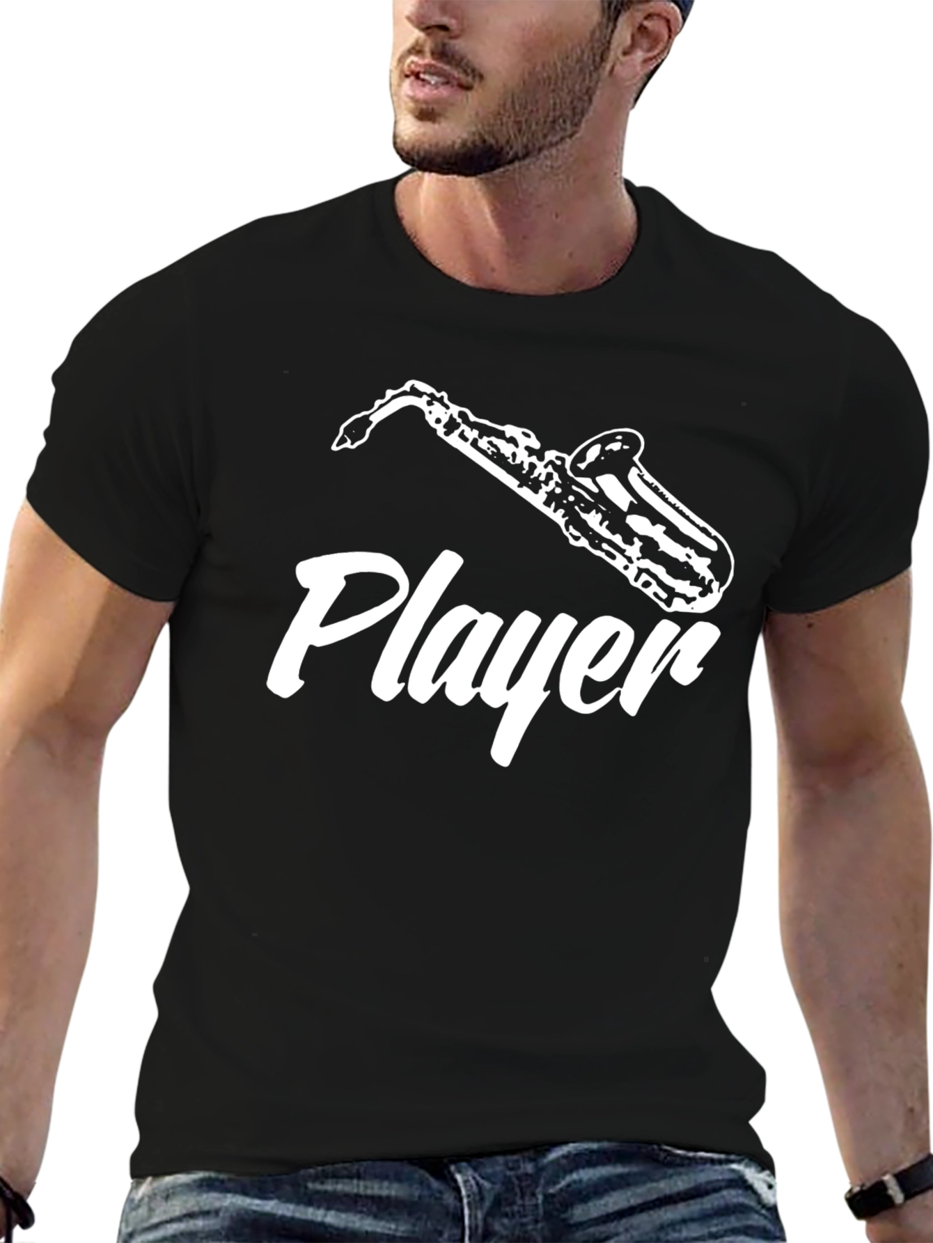 Black Saxophone Player Graphic Tee - Music Lover's T-Shirt view 6