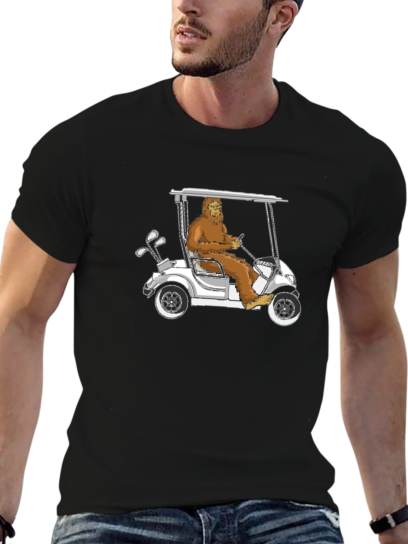 Black Bigfoot Golfing T-Shirt - Hilarious Sasquatch Tee view 6