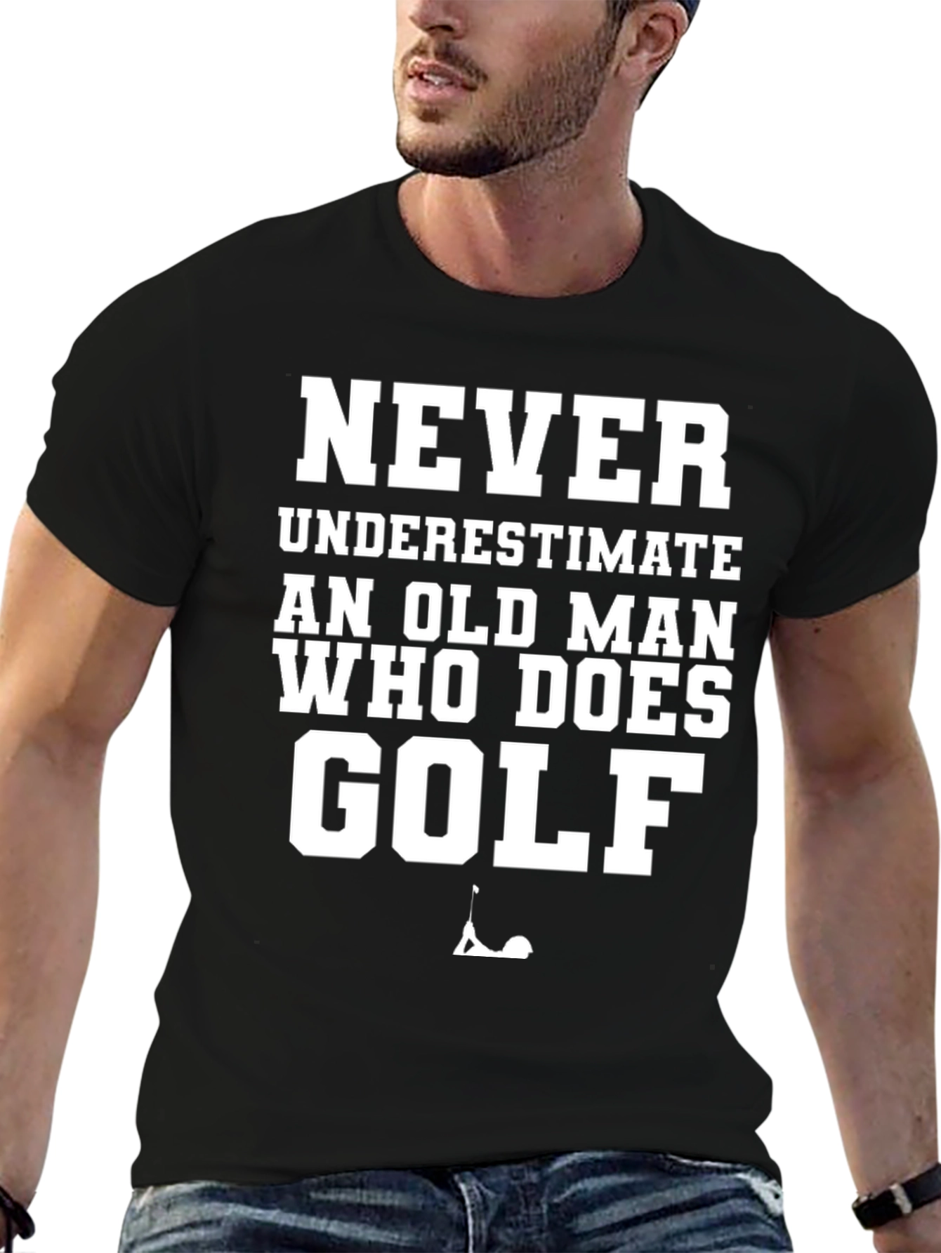 Black Never Underestimate Old Man Who Does Golf Black T-Shirt view 6