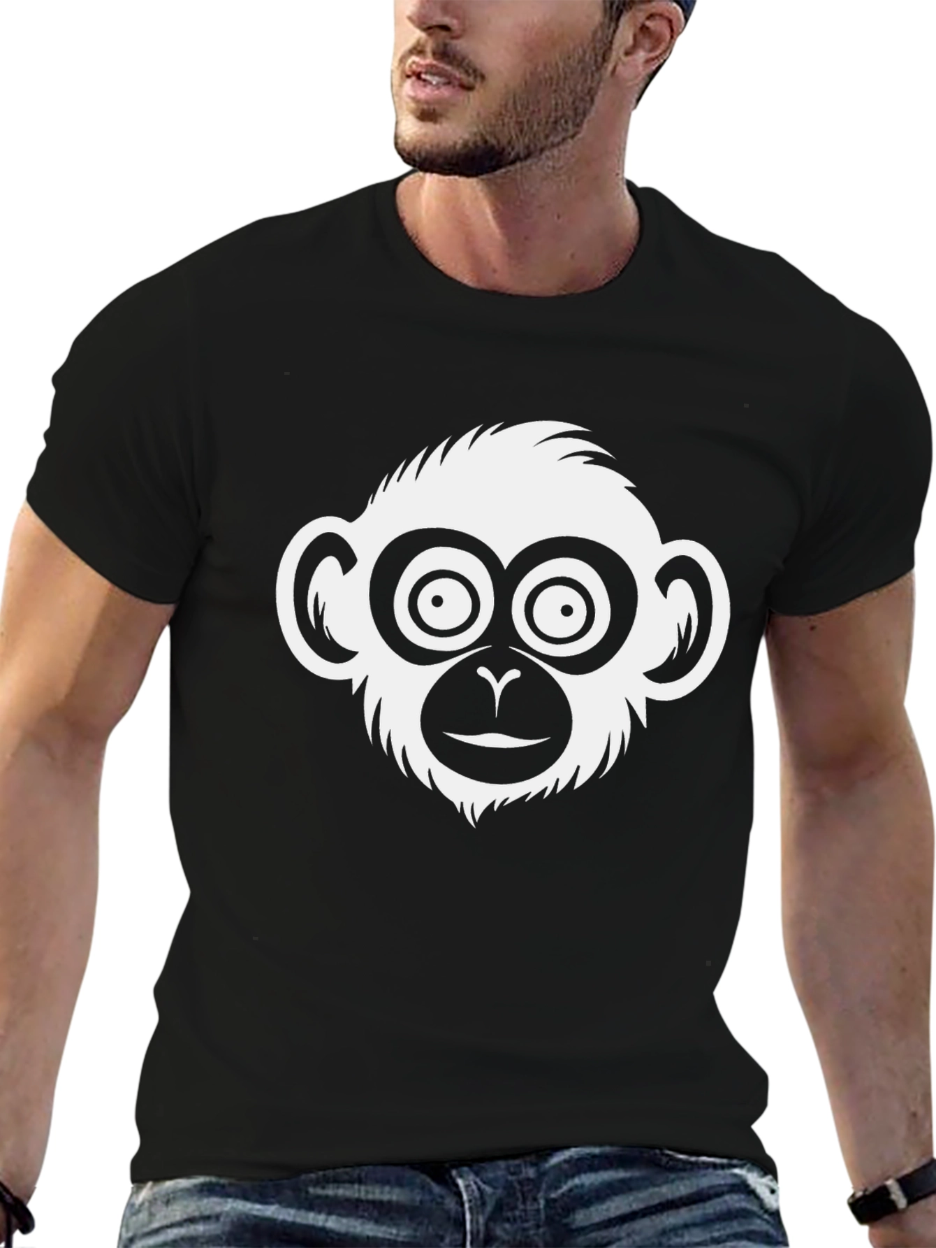 Black Monkey Face Graphic T-Shirt - Casual Black Tee view 6