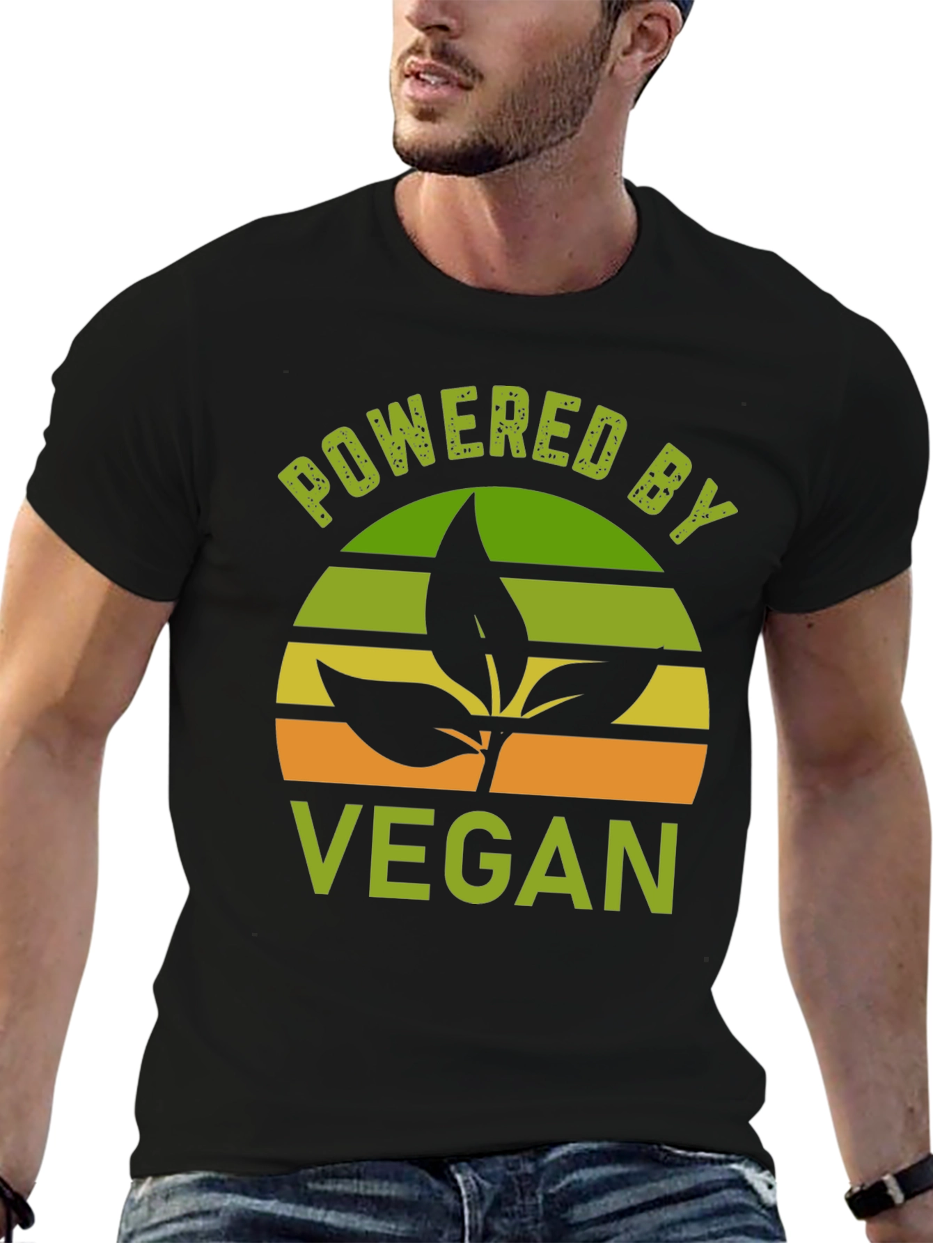 Black Powered By Vegan T-Shirt - Plant Based Lifestyle Tee view 6
