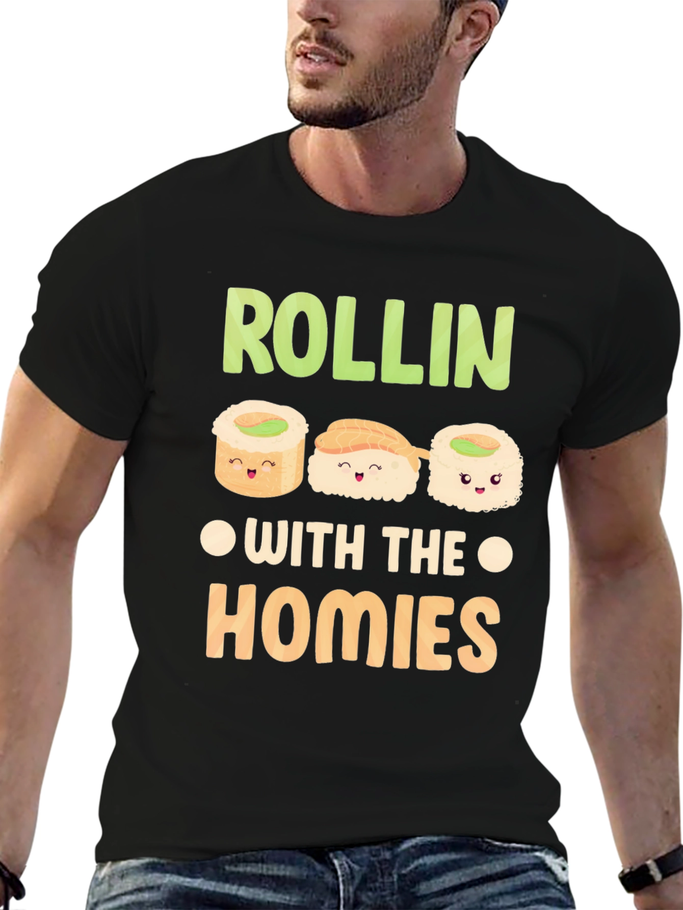 Black Sushi Rollin' with the Homies Graphic Tee view 6