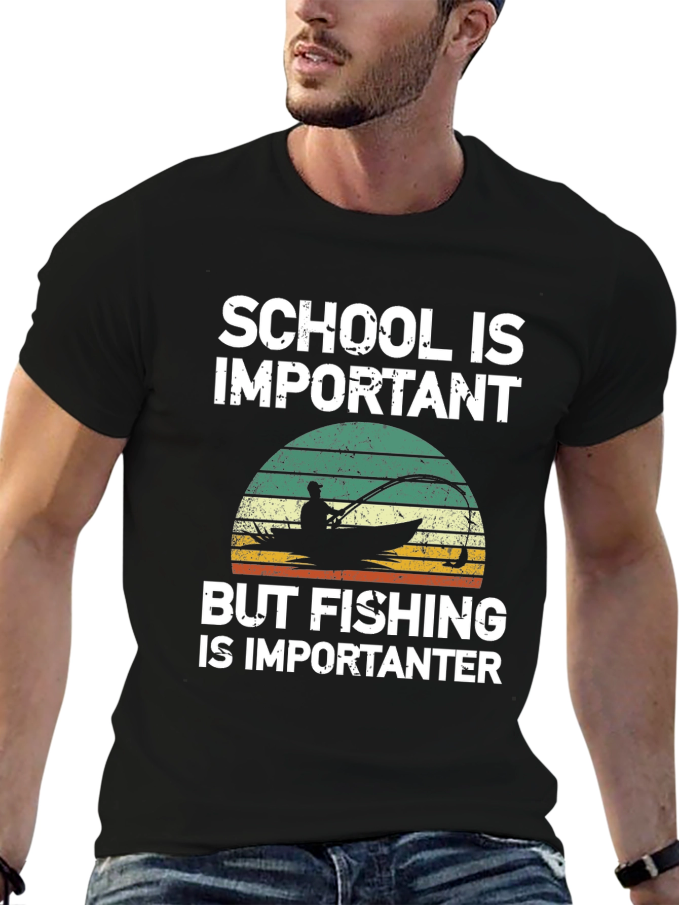 Black School is Important, Fishing is Importanter T-Shirt view 6