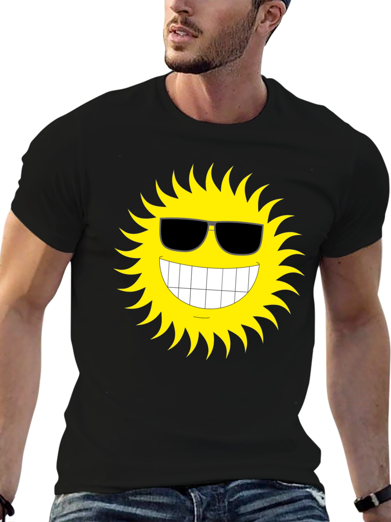 Black Cool Sun Graphic T-Shirt - Black Cotton Tee view 6