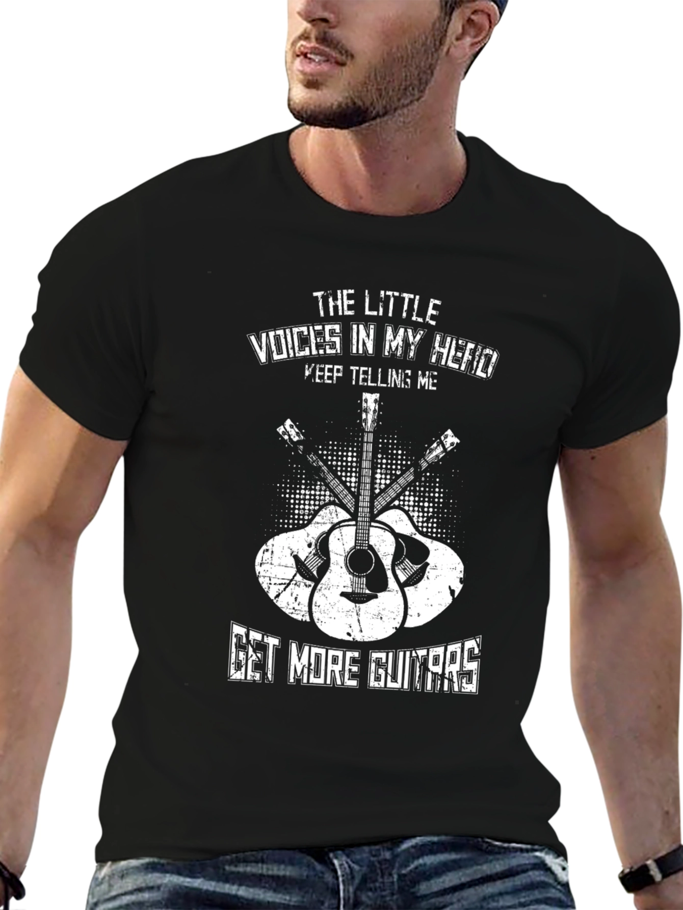Black Guitar Lover T-Shirt - The Little Voices in My Head view 6