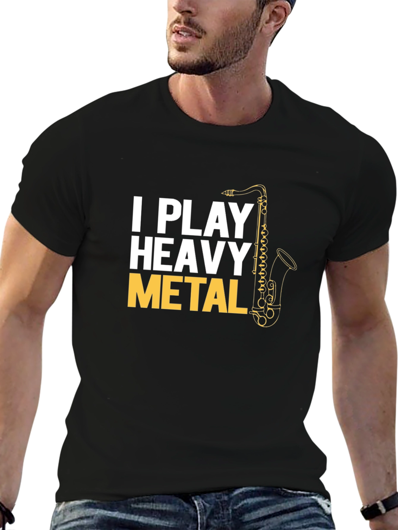 Black I Play Heavy Metal Saxophone T-Shirt view 6