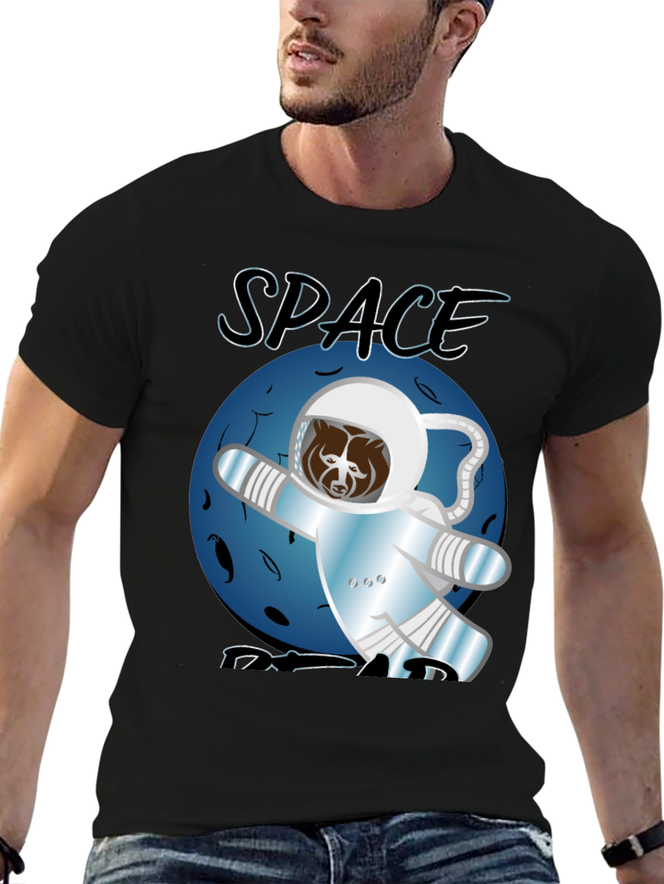 Black Space Bear T-Shirt - Astronaut Adventure view 6