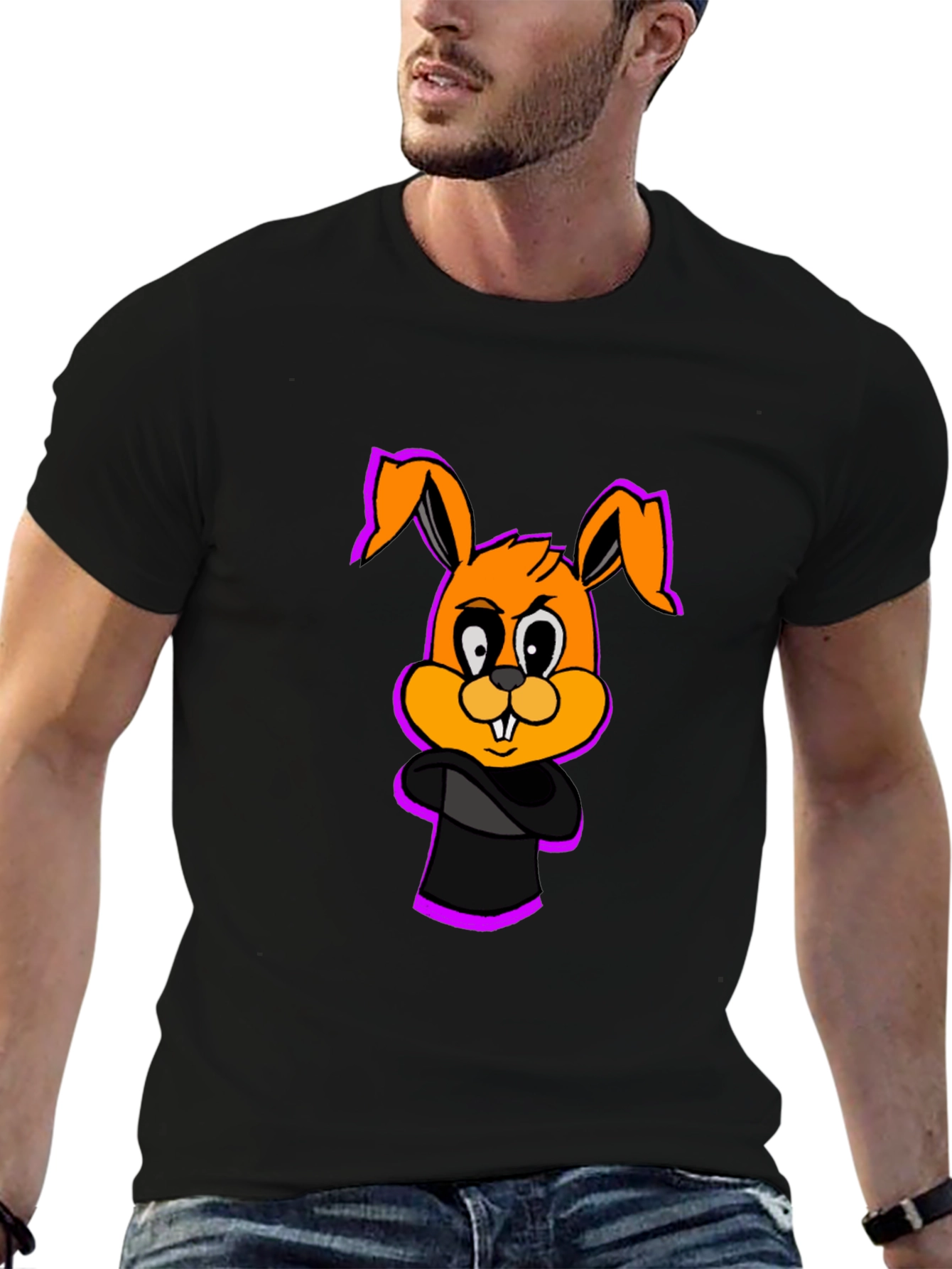 Black Cartoon Bunny Graphic Black T-Shirt view 6