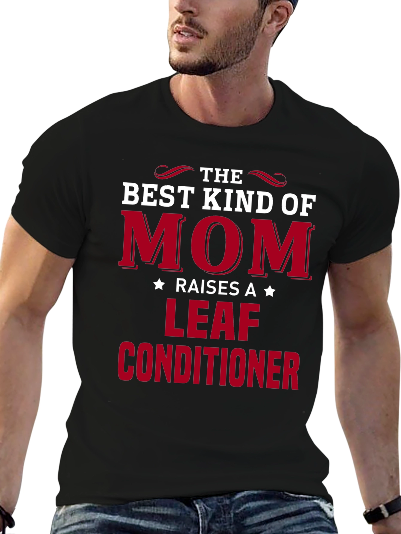Black Funny Leaf Conditioner Mom T-Shirt view 6