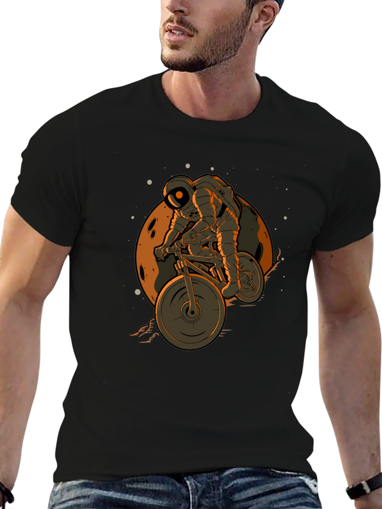 Black Astronaut Biking on the Moon T-Shirt view 6