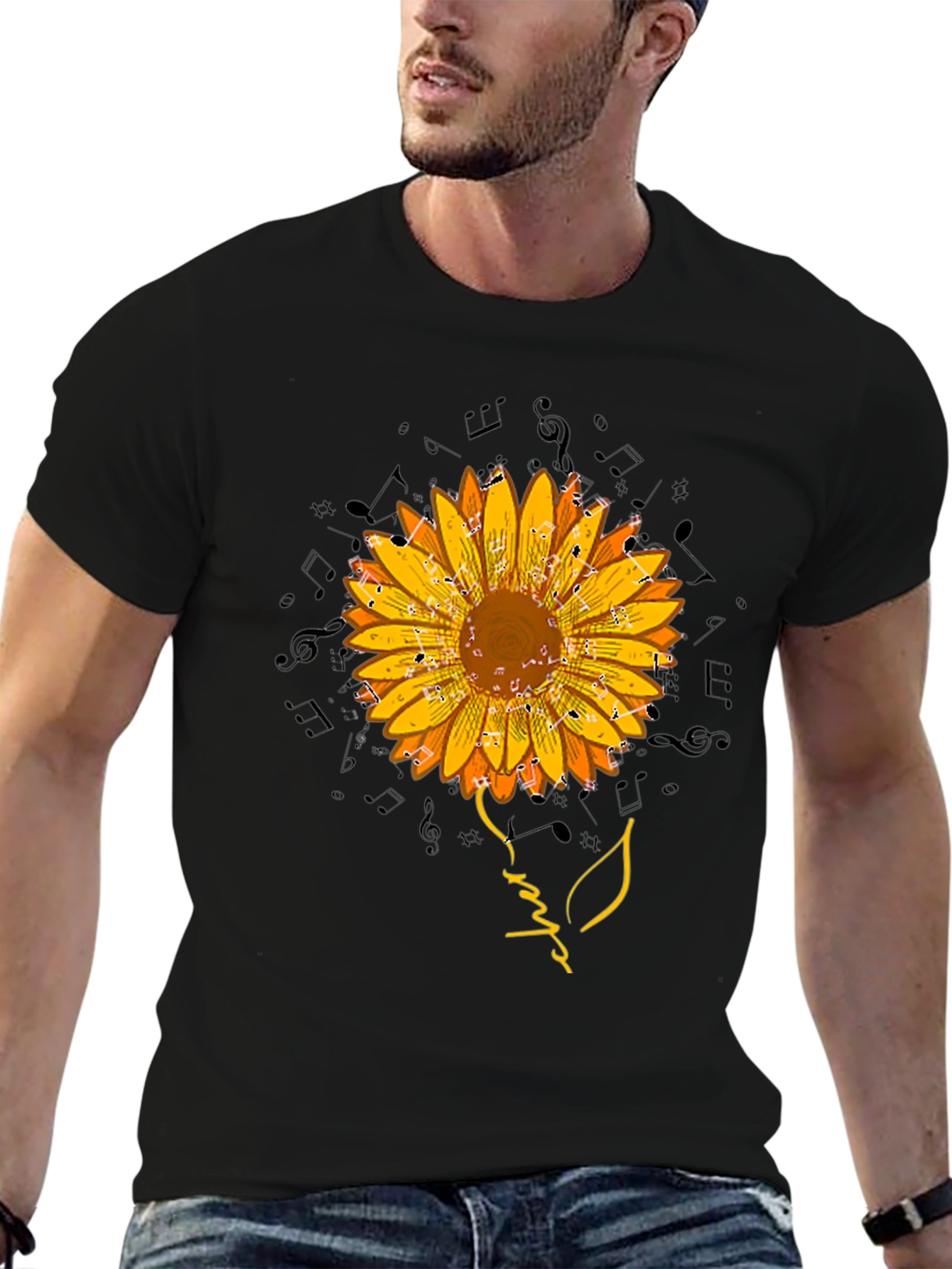 Black Sunflower Music Note Graphic Tee view 6