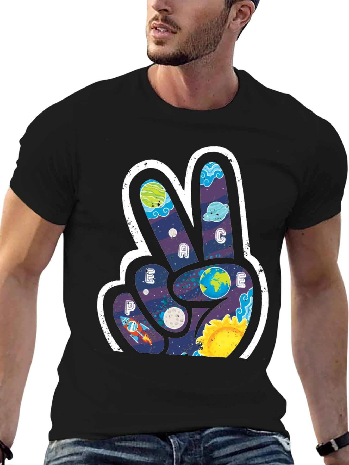 Black Peace Sign Galaxy T-Shirt view 6
