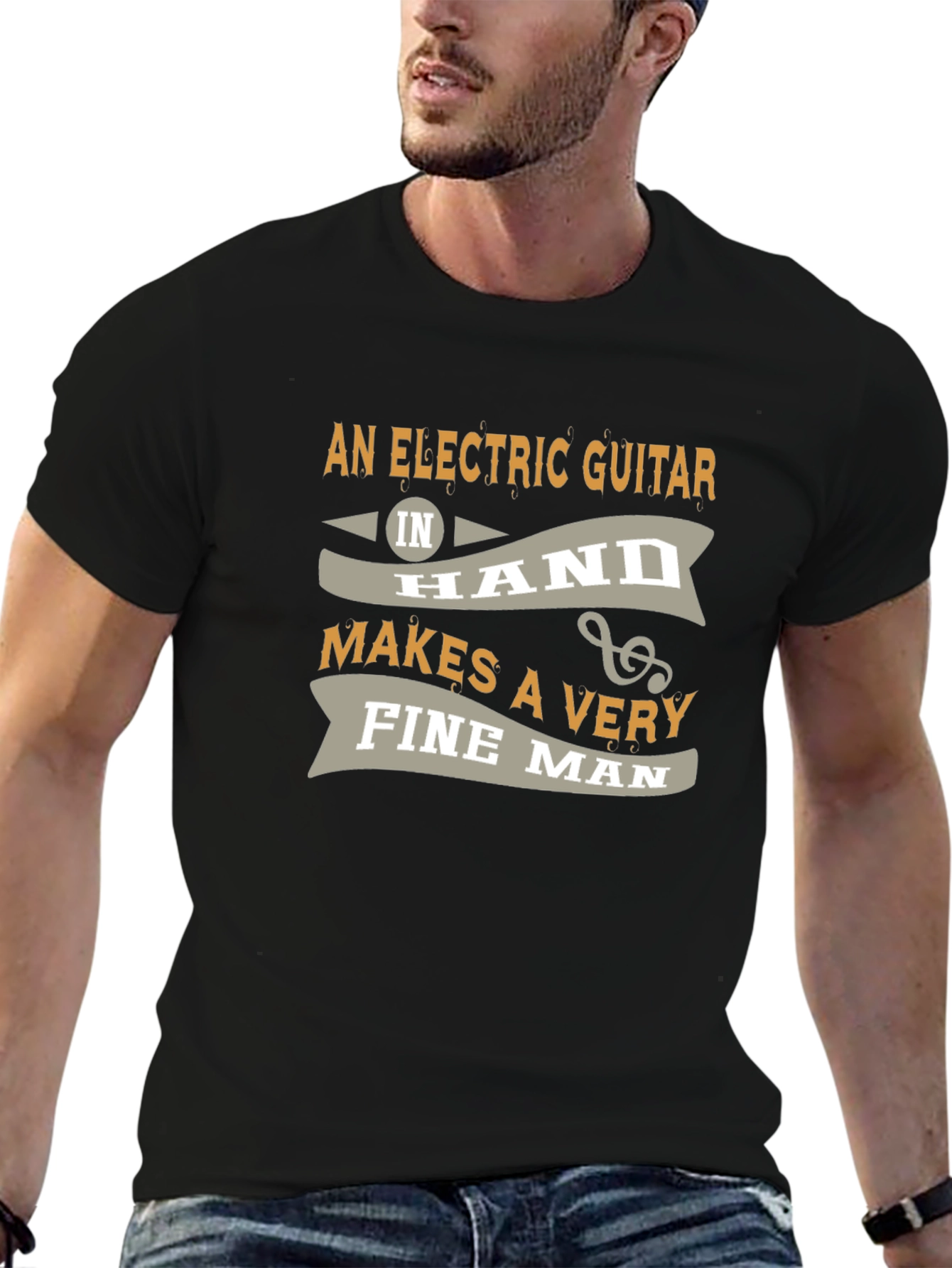 Black Electric Guitar Fine Man T-Shirt view 6