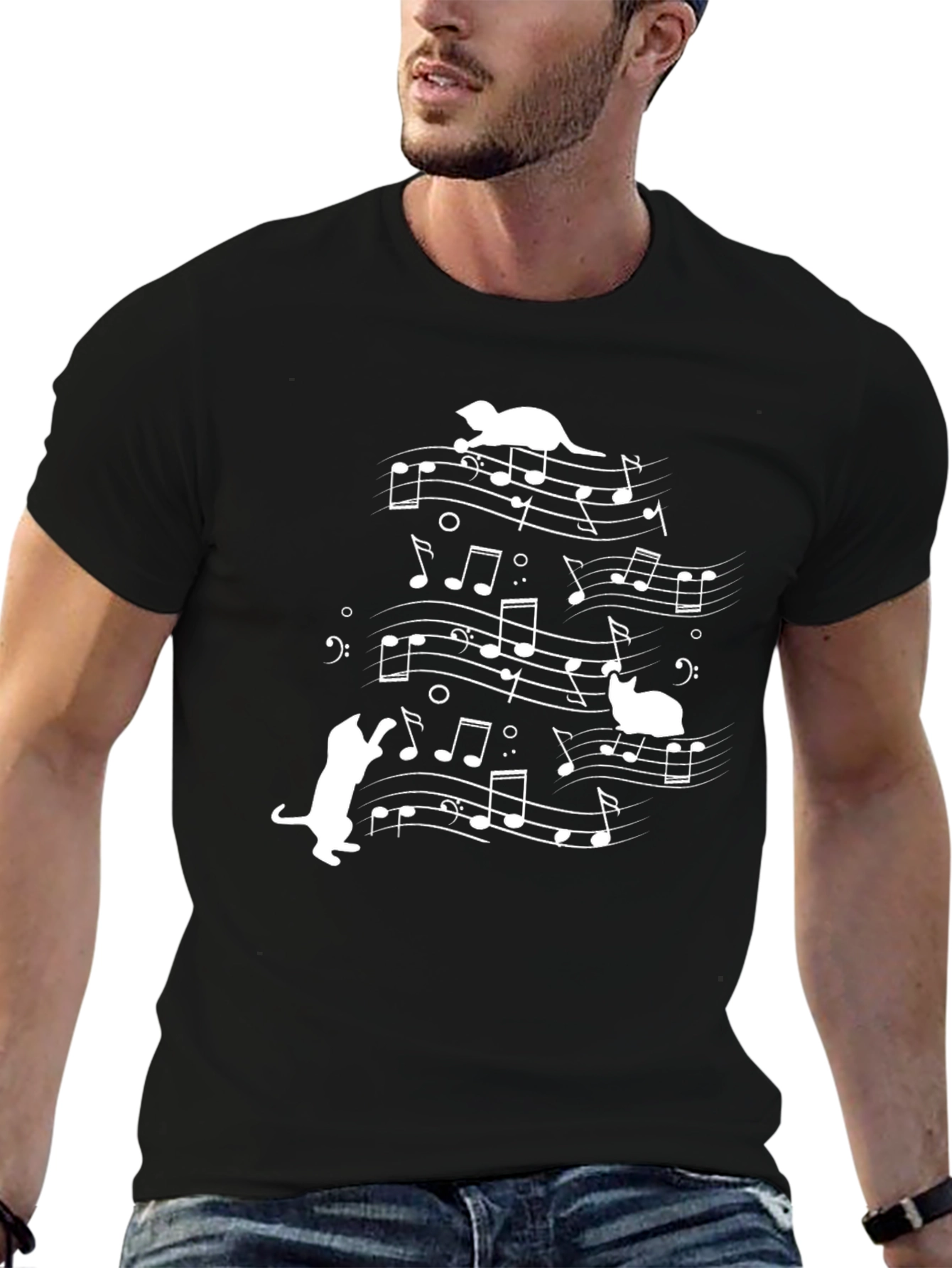 Black Musical Cats Graphic Tee - Black Cotton view 6