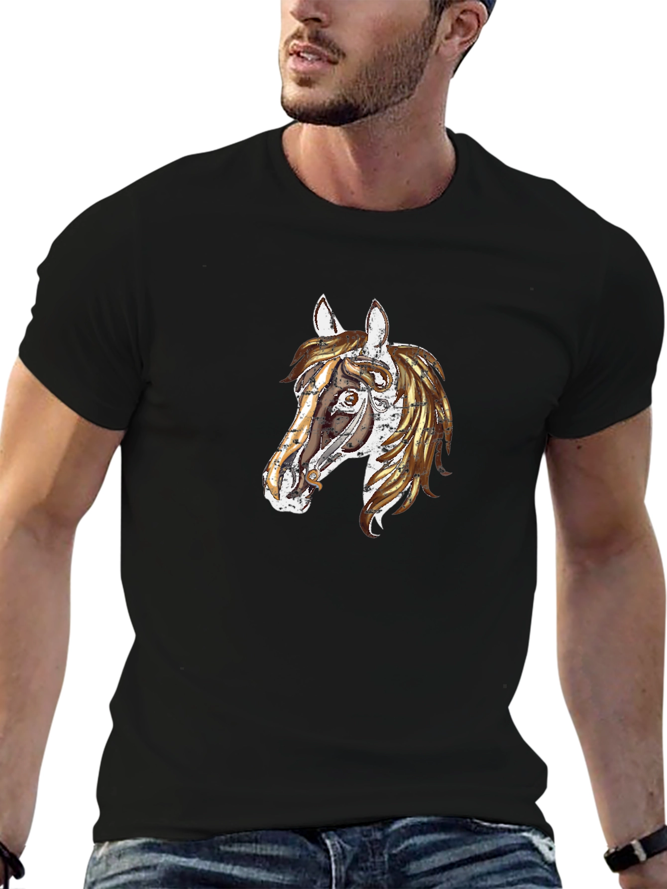 Black Horse Graphic Tee - Unique Animal Design T-Shirt view 6