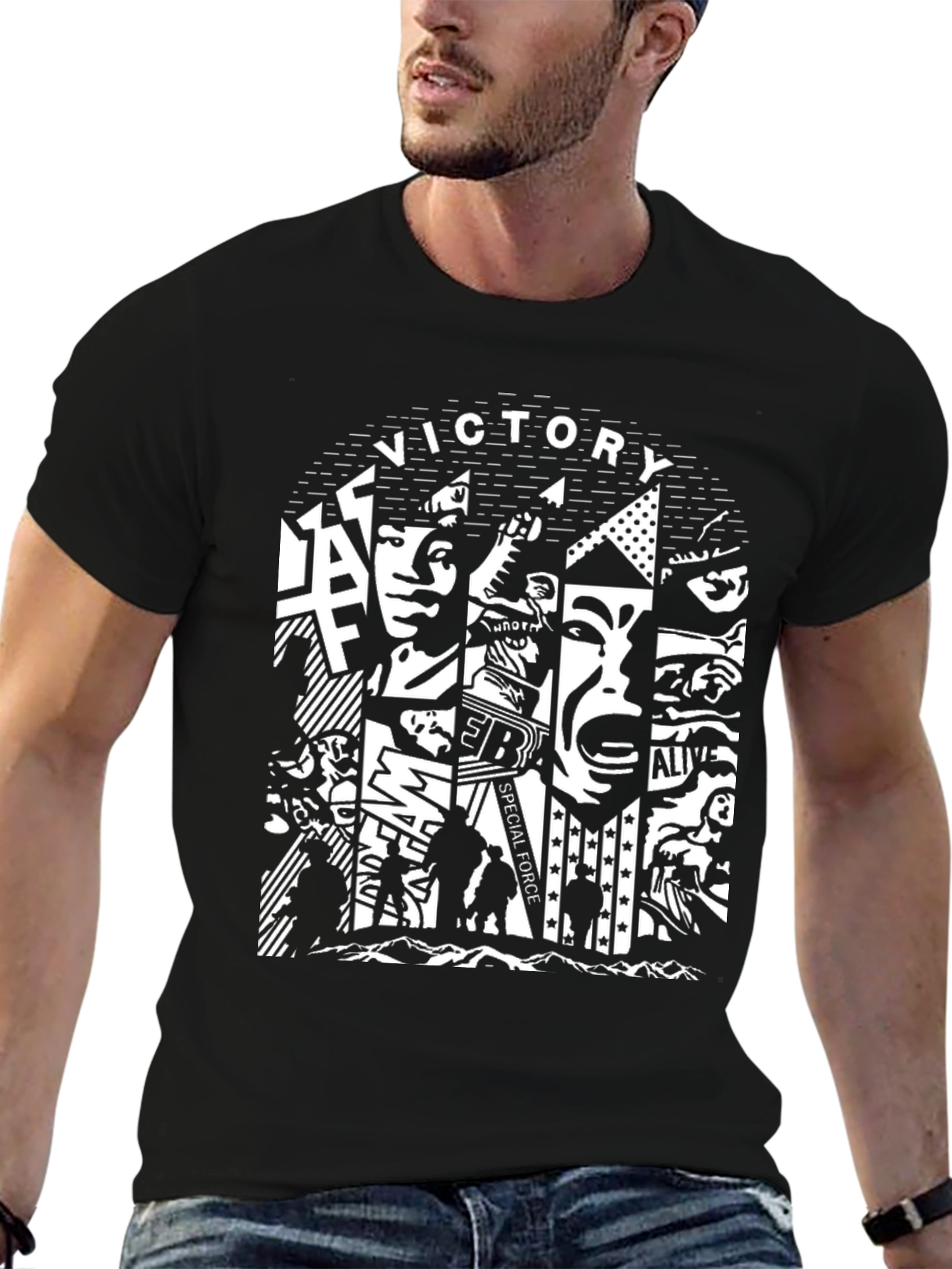 Black Victory Special Force Graphic Print T-Shirt view 6