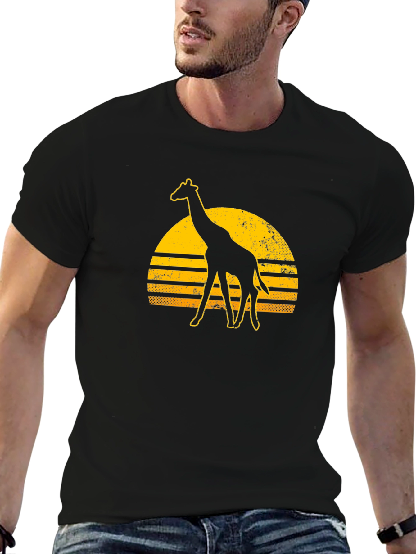 Black Giraffe Sunset Graphic Tee - Stylish Black T-Shirt view 6