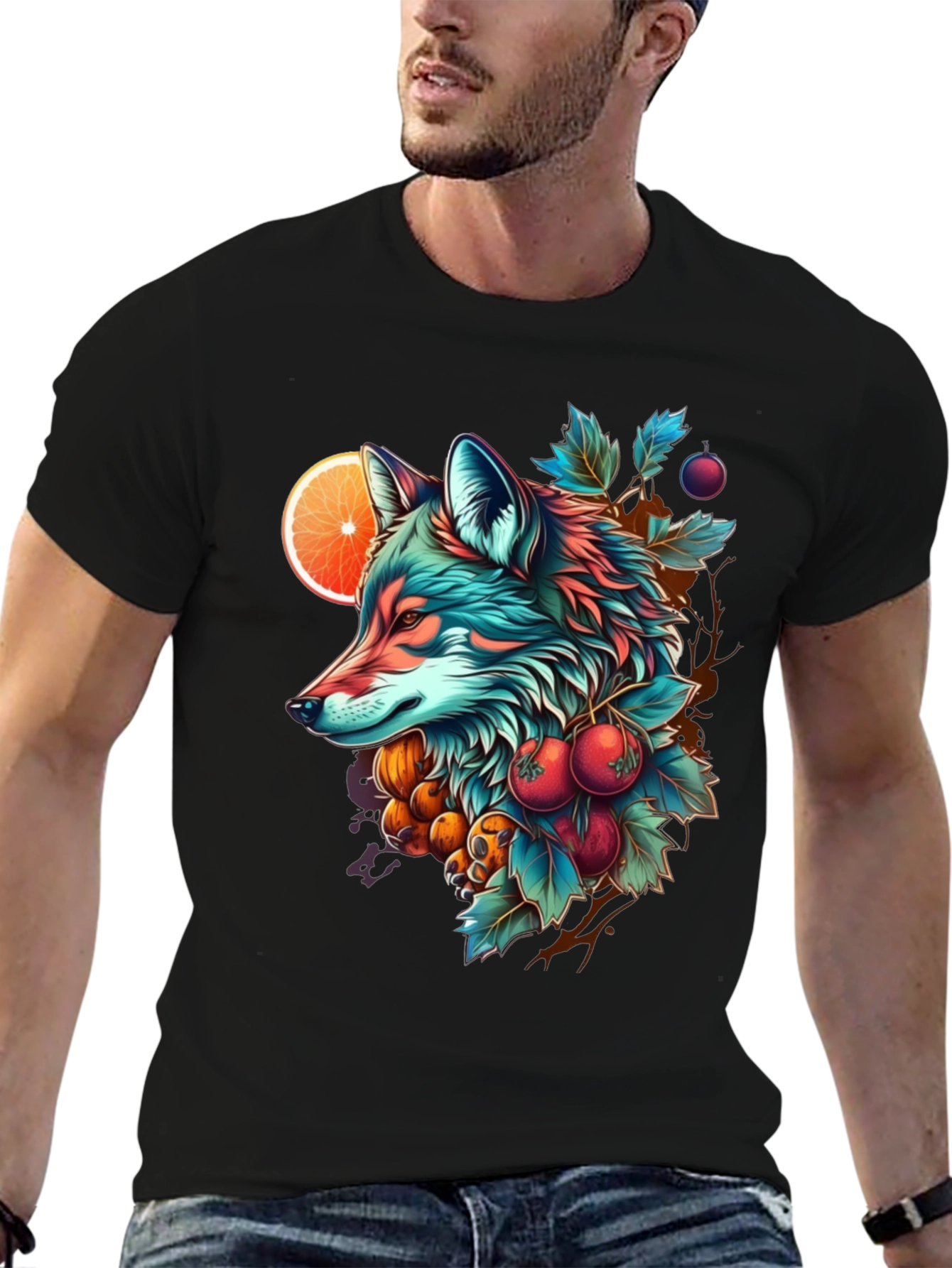 Black Vibrant Fox Graphic Tee - Unique Art Design view 6