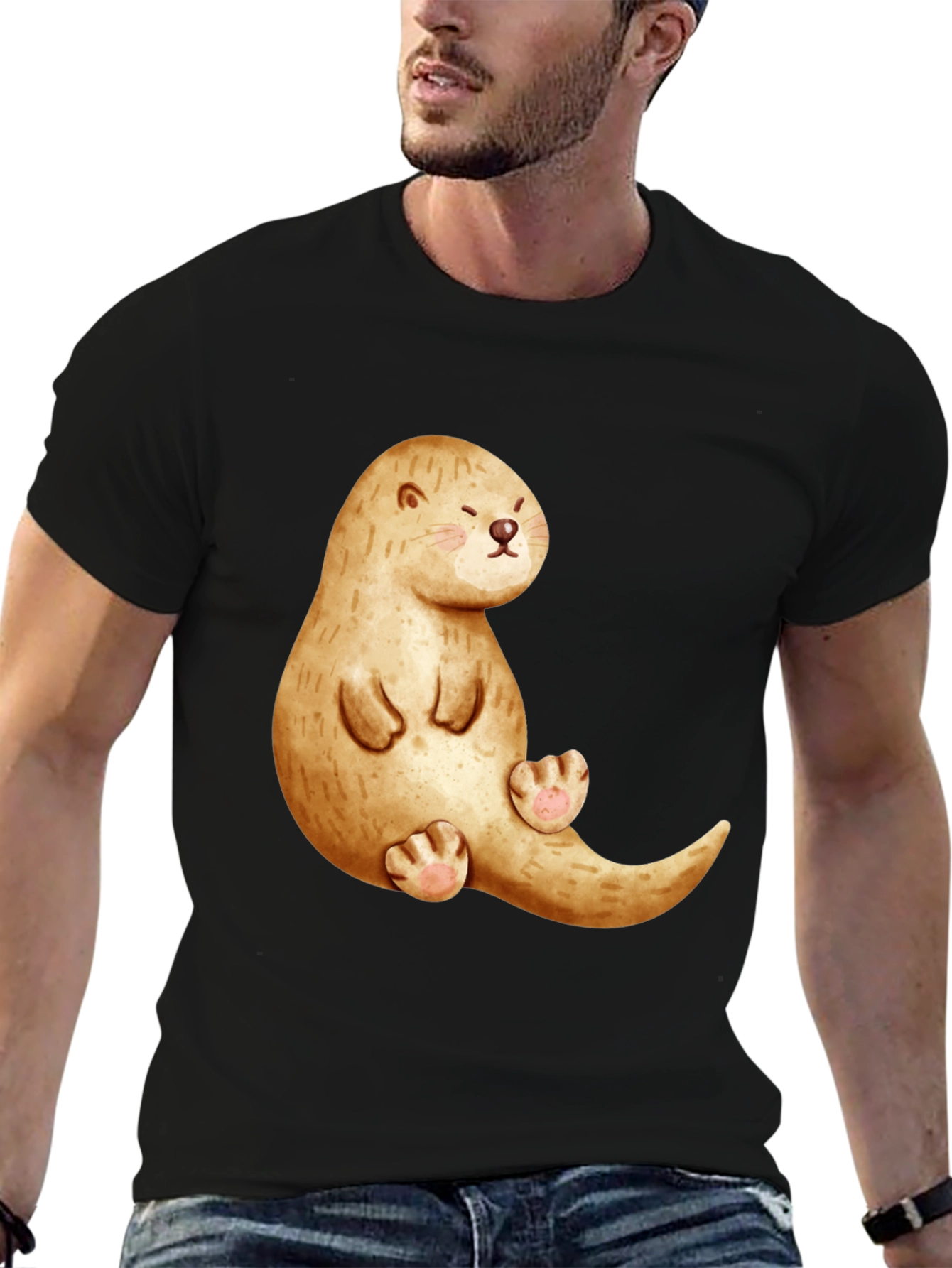 Black Cute Otter Graphic Tee - Unisex Casual Shirt view 6