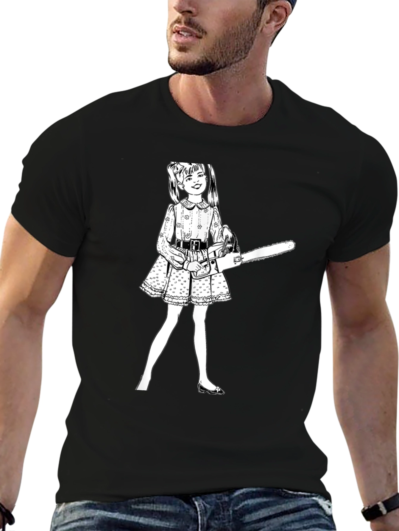 Black Chainsaw Girl Graphic Tee - Edgy Humor view 6