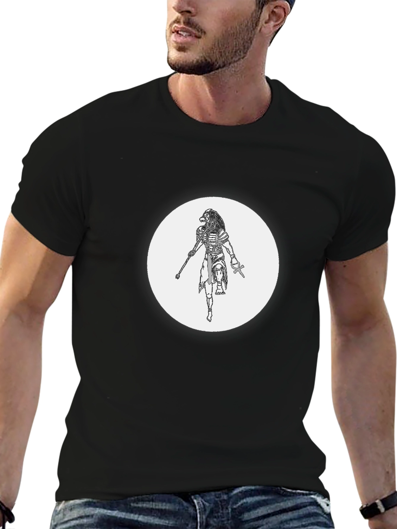 Black Men's Black Graphic T-Shirt - Egyptian God Design view 6